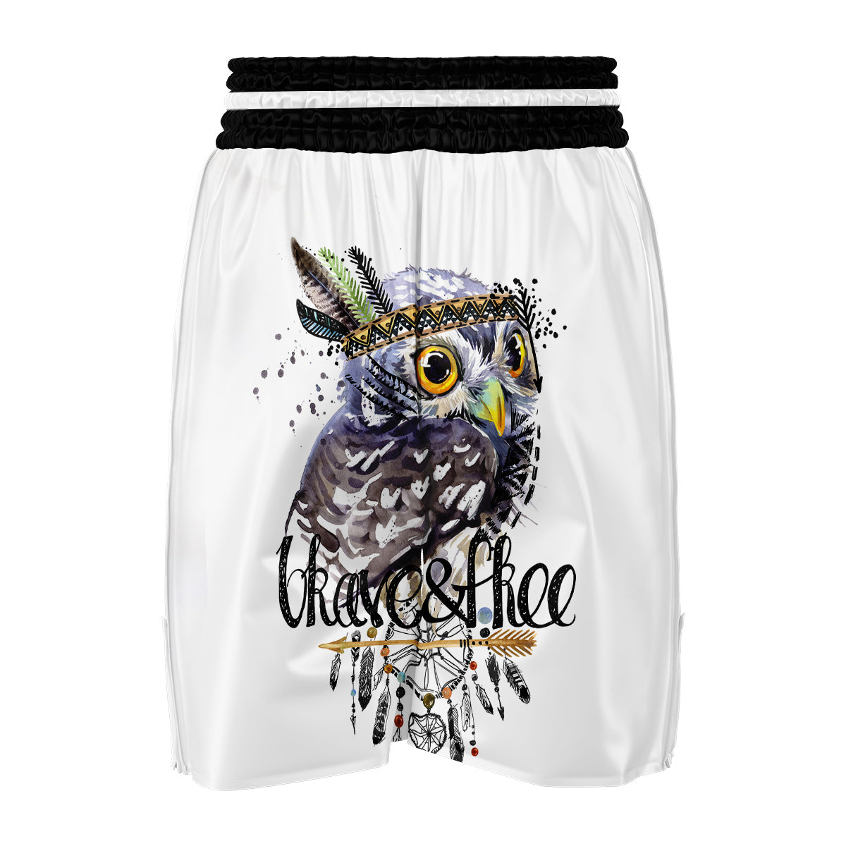 Owl Watercolor Boxing Shorts-grizzshop