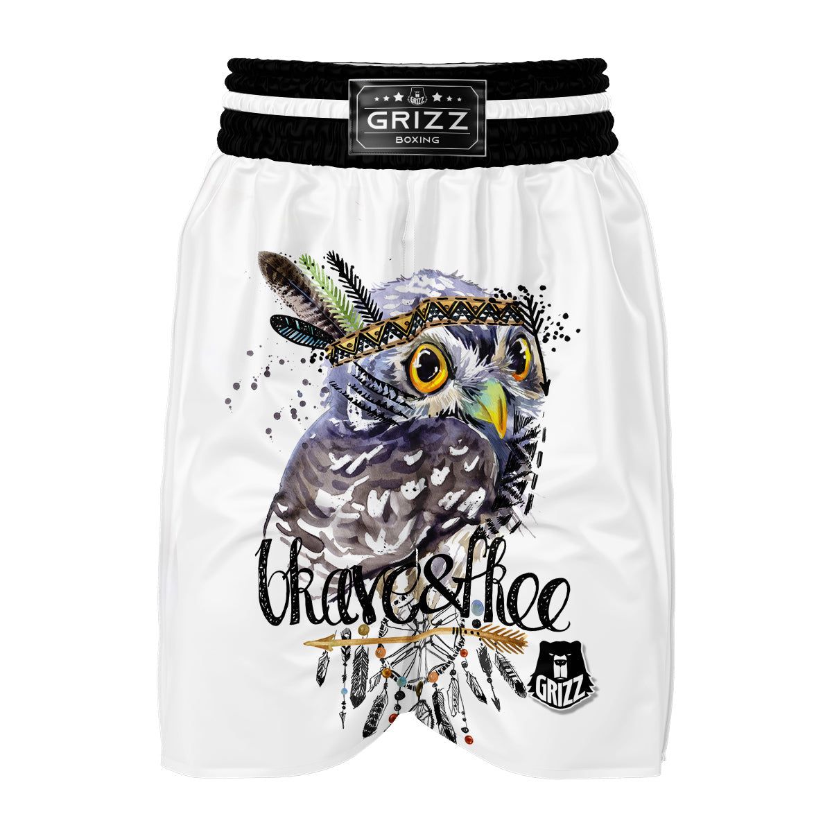 Owl Watercolor Boxing Shorts-grizzshop
