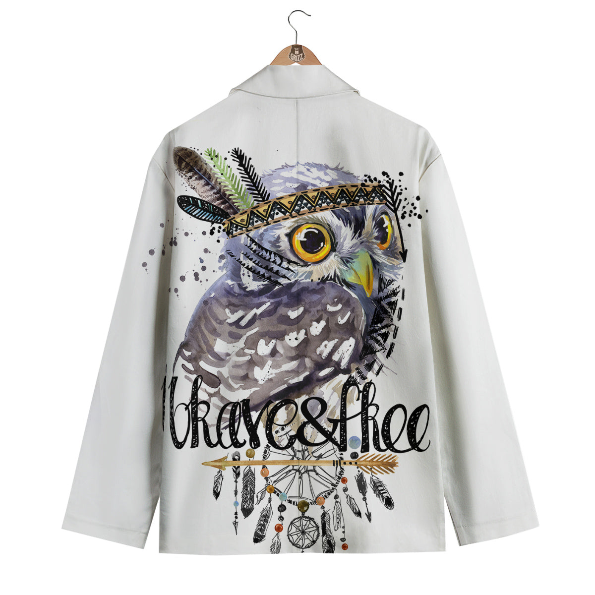 Owl Watercolor Men's Blazer-grizzshop