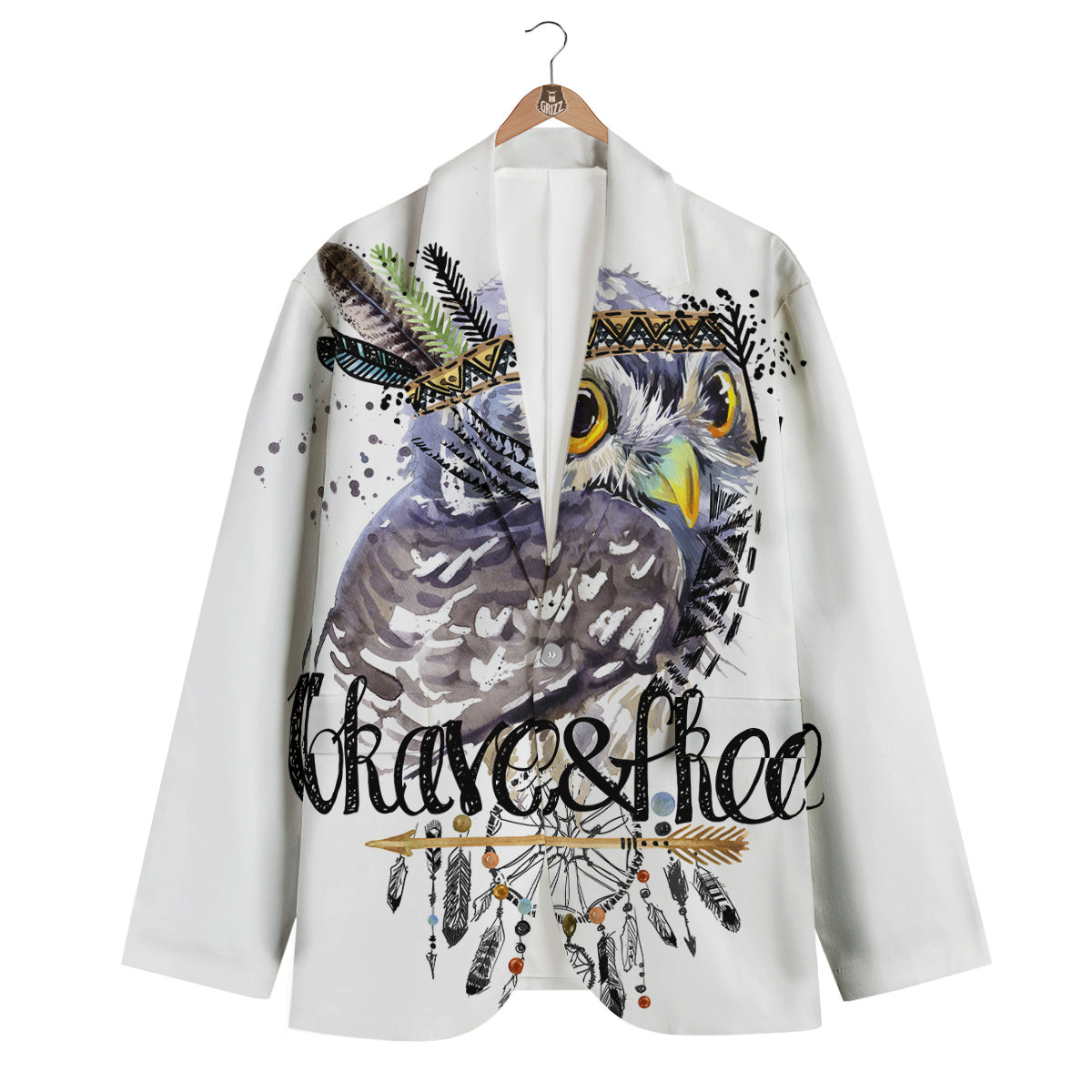 Owl Watercolor Men's Blazer-grizzshop