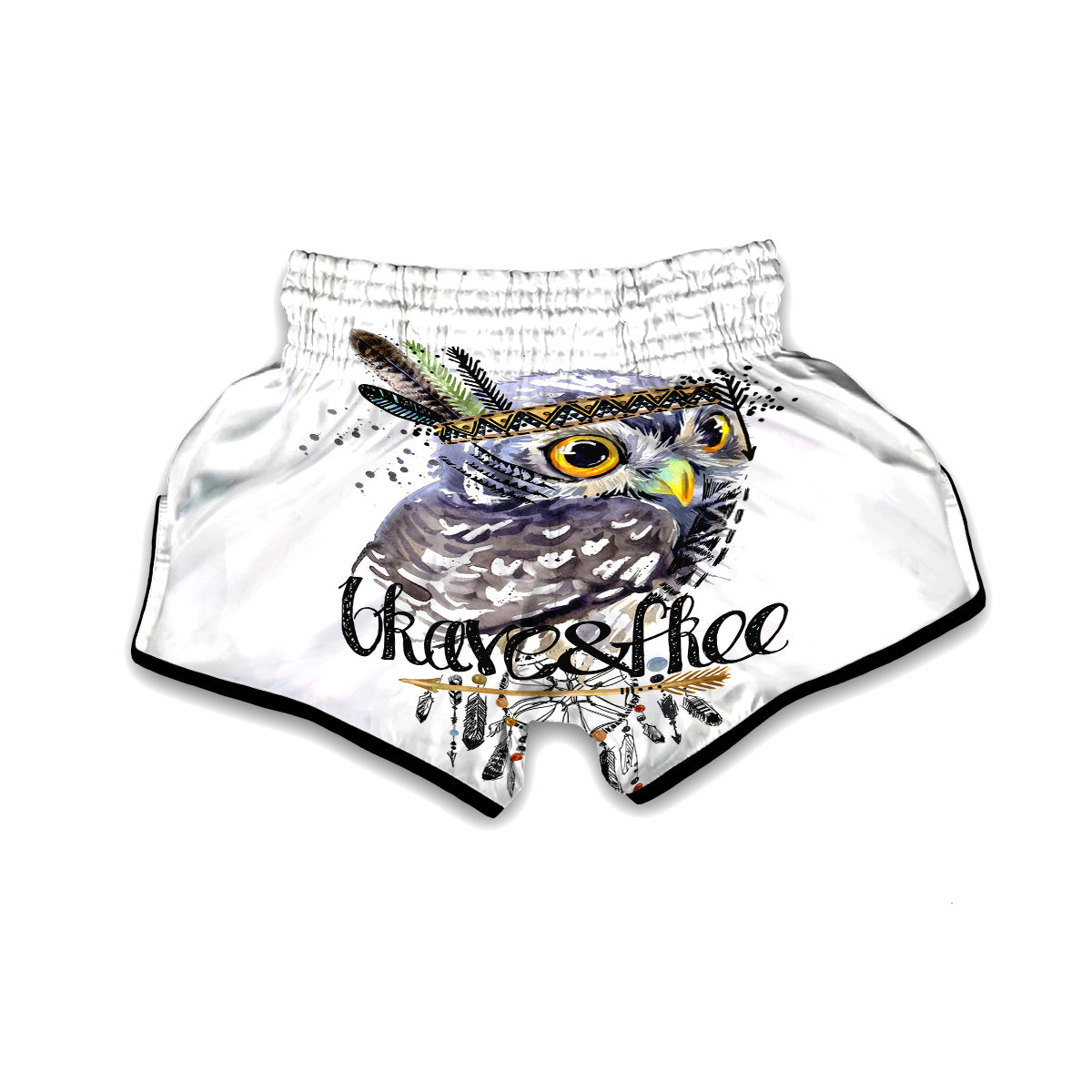 Owl Watercolor Muay Thai Boxing Shorts-grizzshop