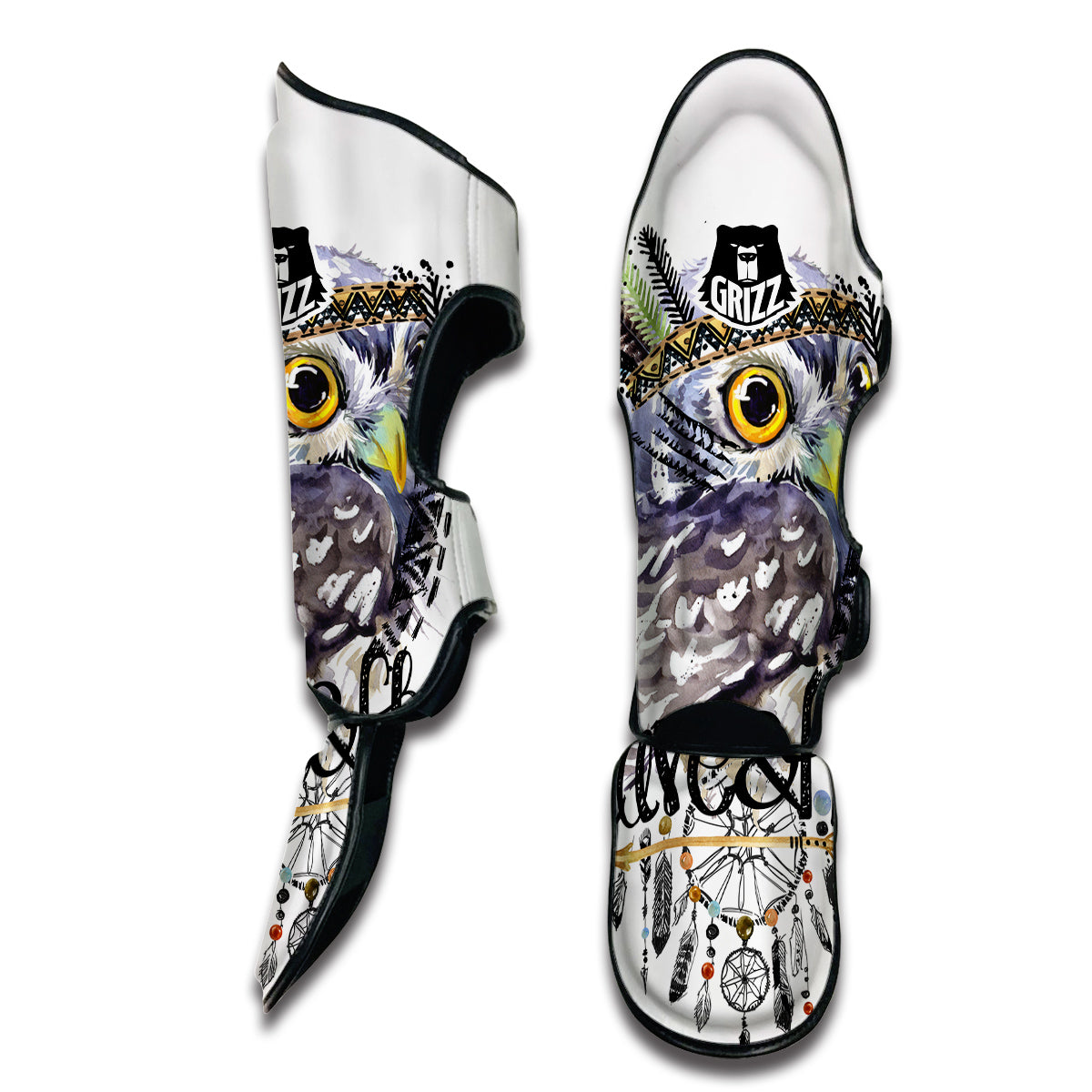 Owl Watercolor Muay Thai Shin Guards-grizzshop