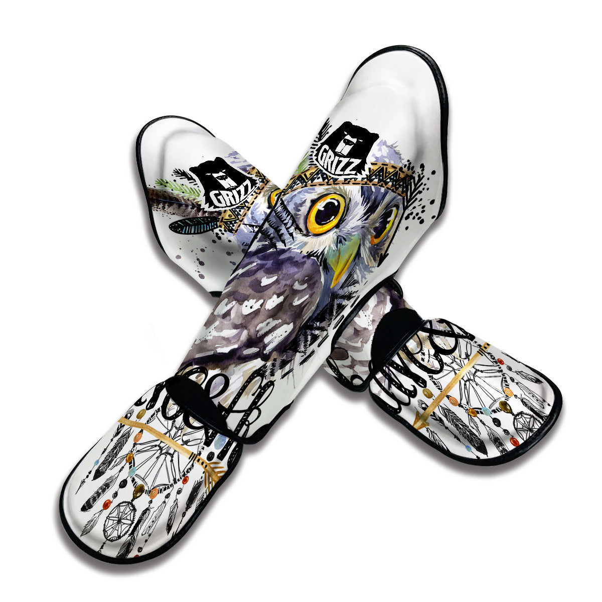 Owl Watercolor Muay Thai Shin Guards-grizzshop