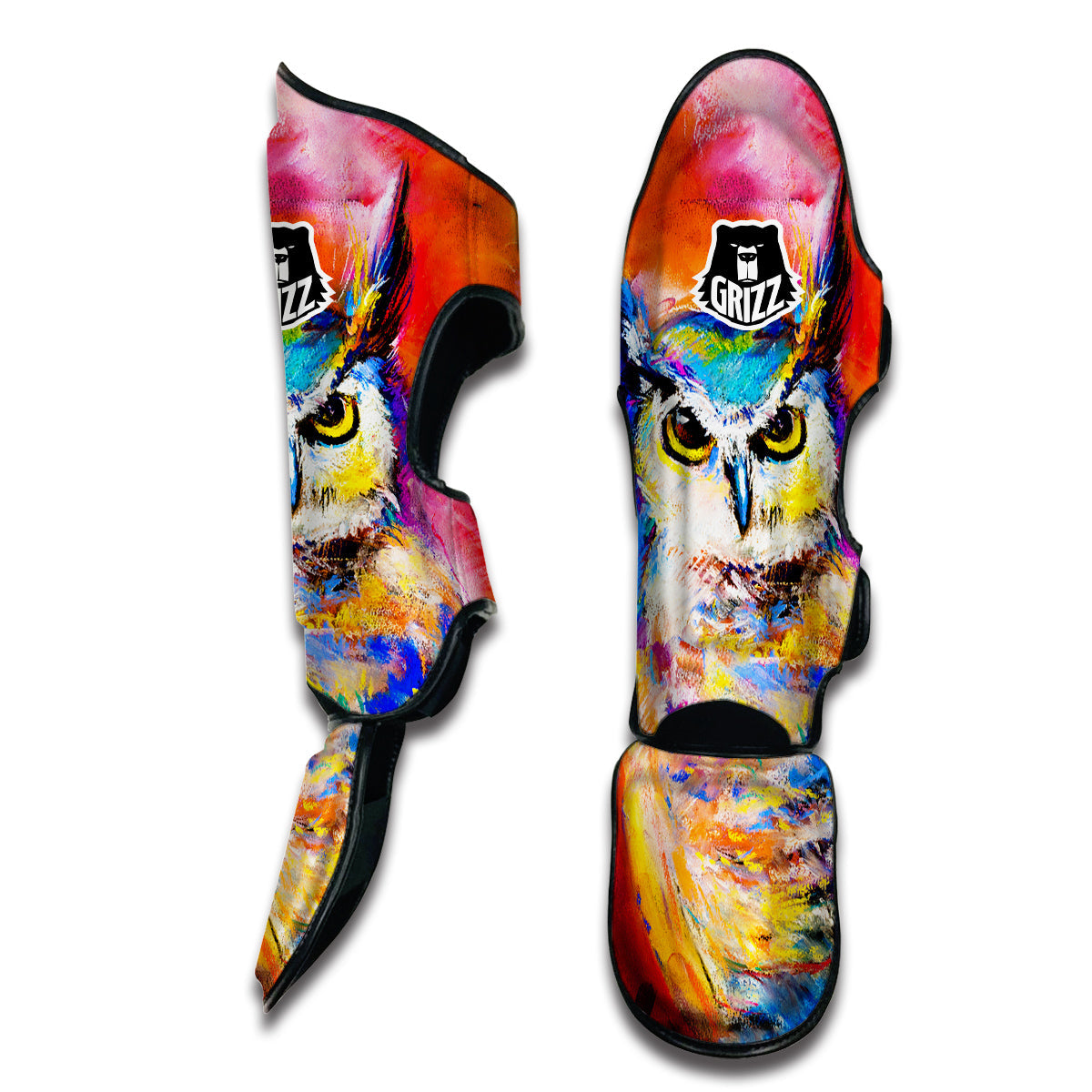 Owl Watercolor Paint Muay Thai Shin Guards-grizzshop