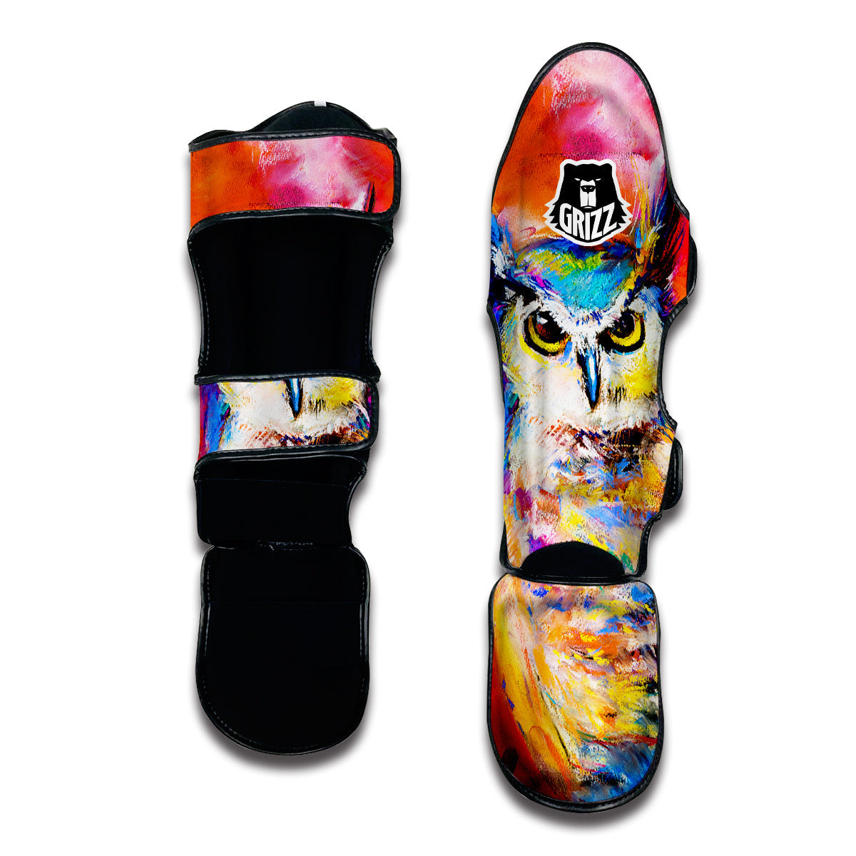 Owl Watercolor Paint Muay Thai Shin Guards-grizzshop