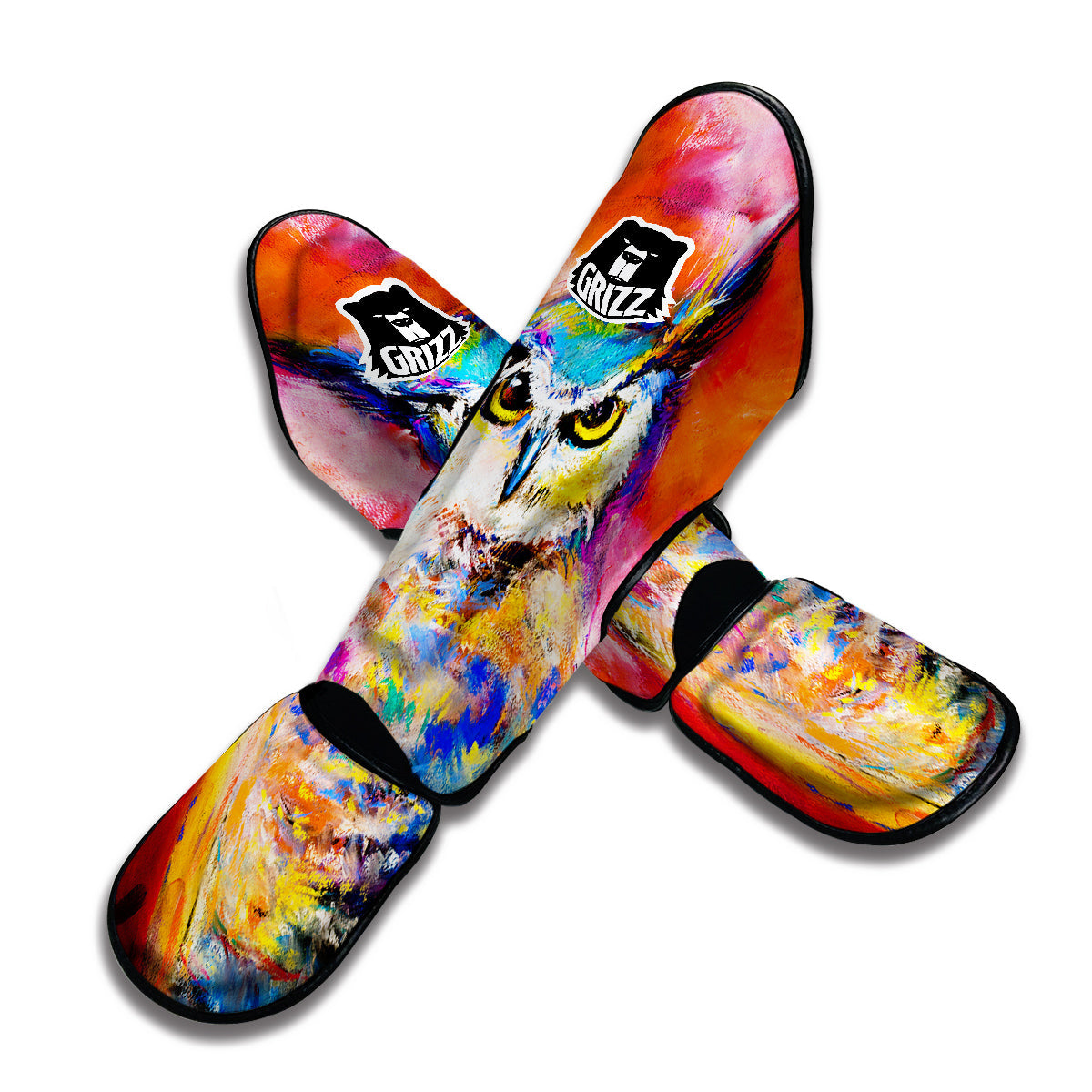 Owl Watercolor Paint Muay Thai Shin Guards-grizzshop