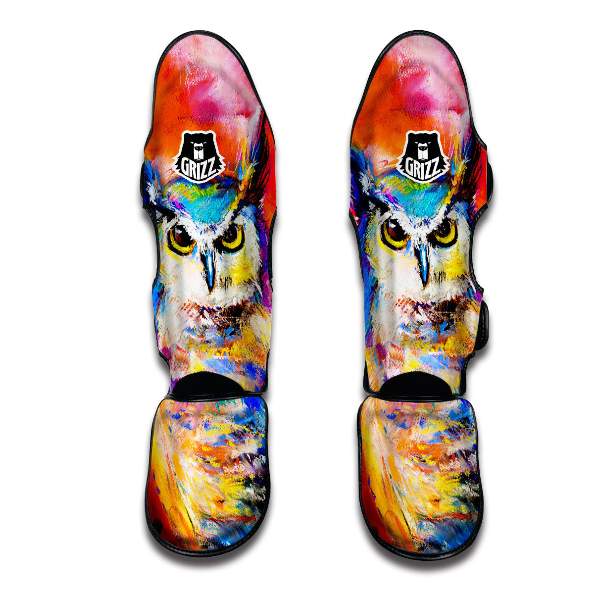 Owl Watercolor Paint Muay Thai Shin Guards-grizzshop