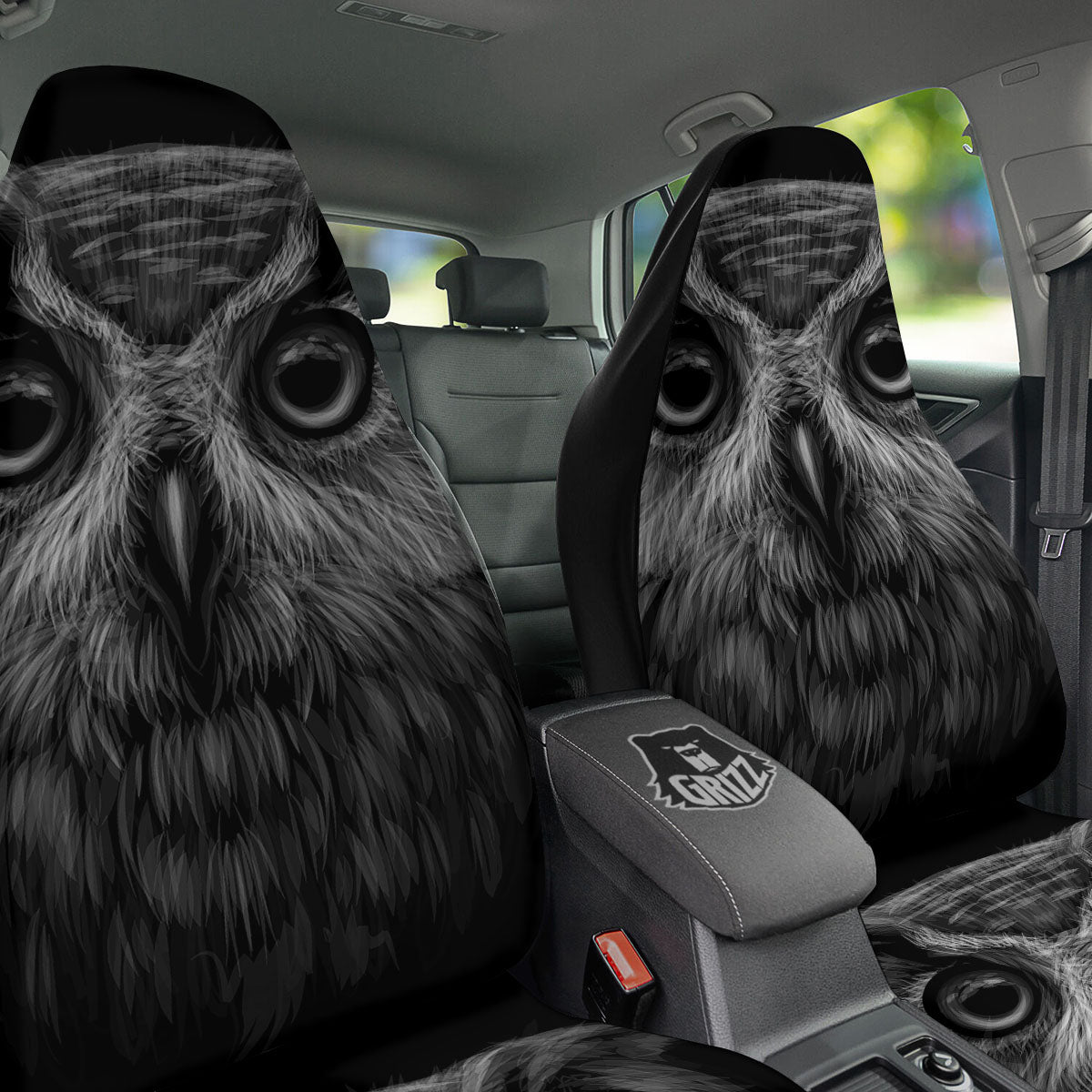 Owl White And Black Print Car Seat Covers-grizzshop