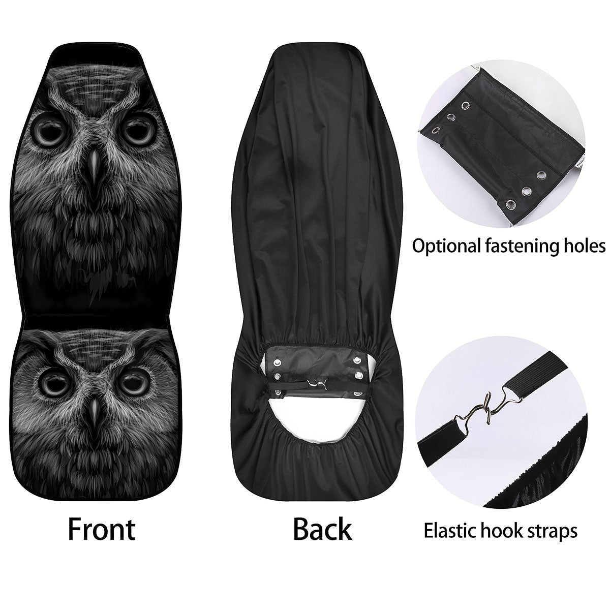 Owl White And Black Print Car Seat Covers-grizzshop