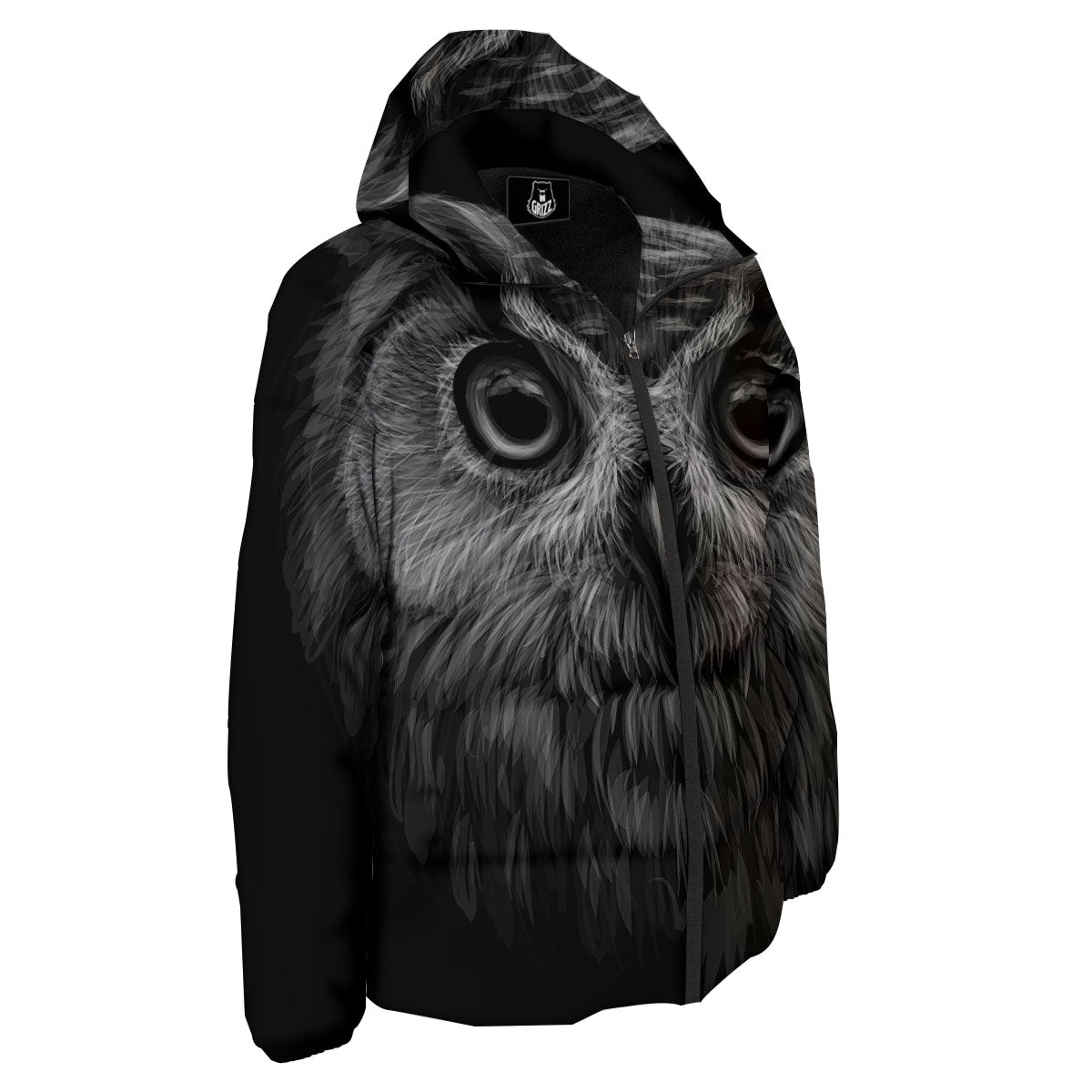 Owl White And Black Print Down Jacket-grizzshop