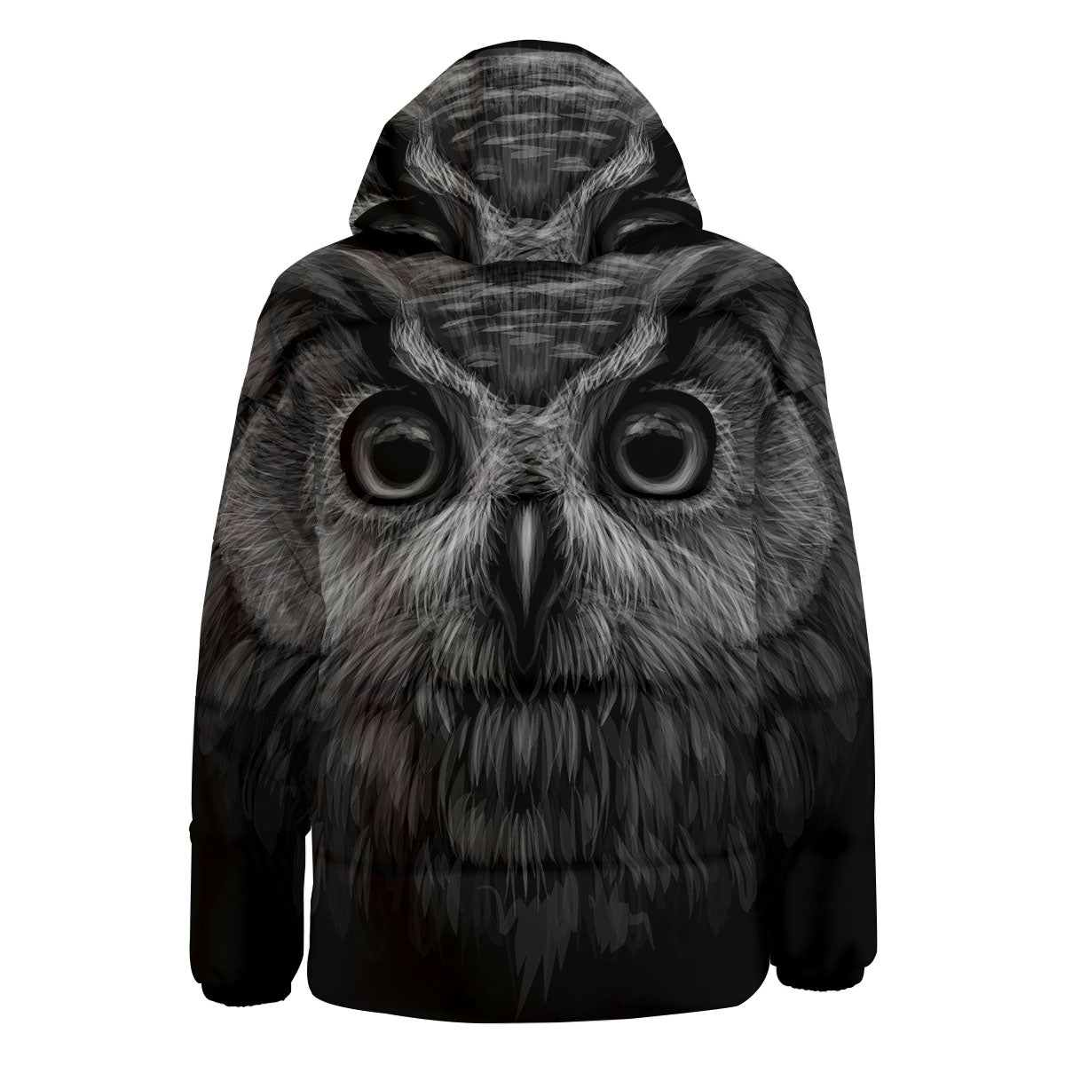 Owl White And Black Print Down Jacket-grizzshop