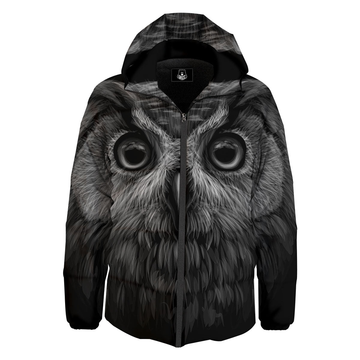 Owl White And Black Print Down Jacket-grizzshop