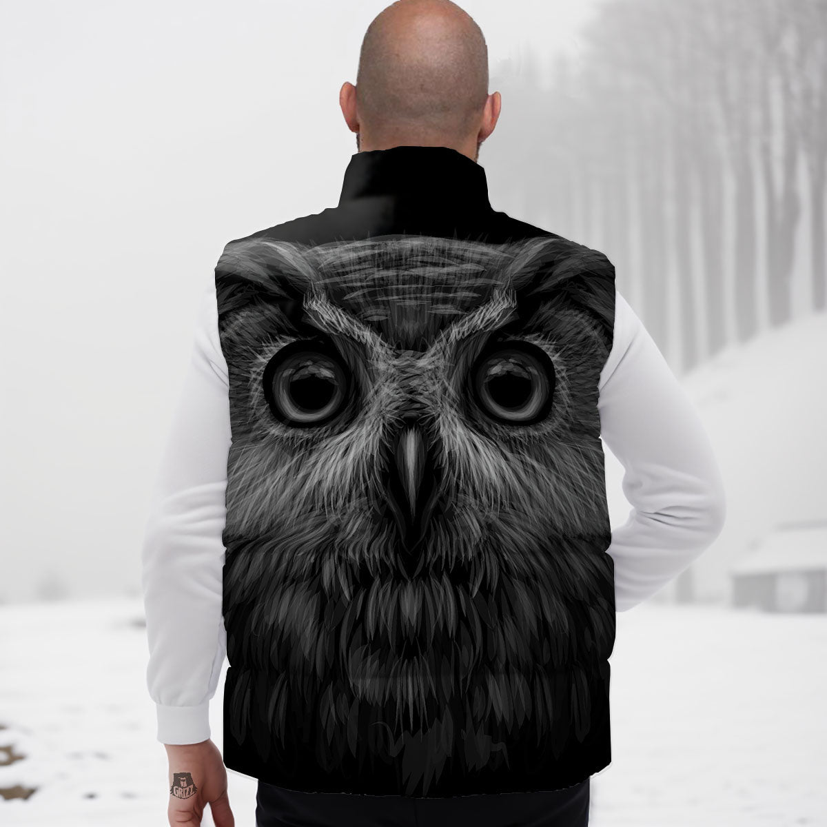 Owl White And Black Print Down Vest