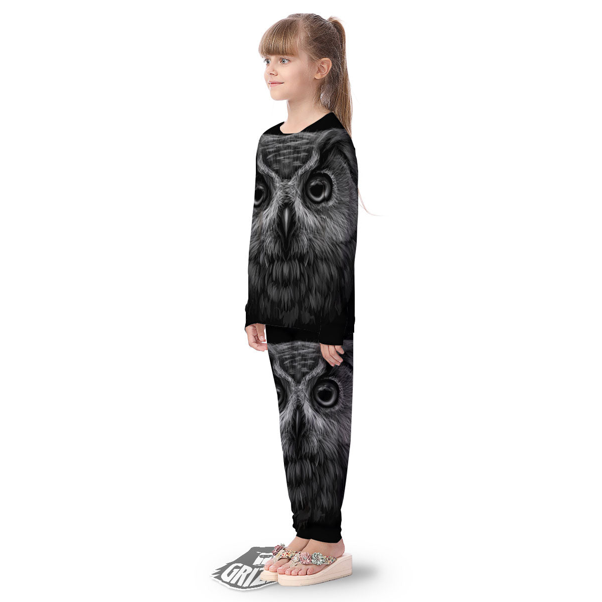 Owl White And Black Print Kid's Pajamas-grizzshop