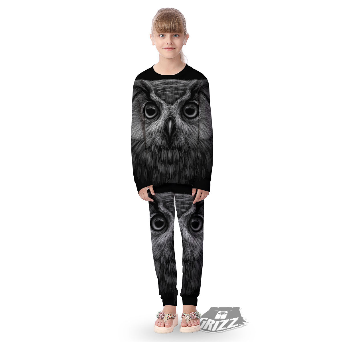 Owl White And Black Print Kid's Pajamas-grizzshop