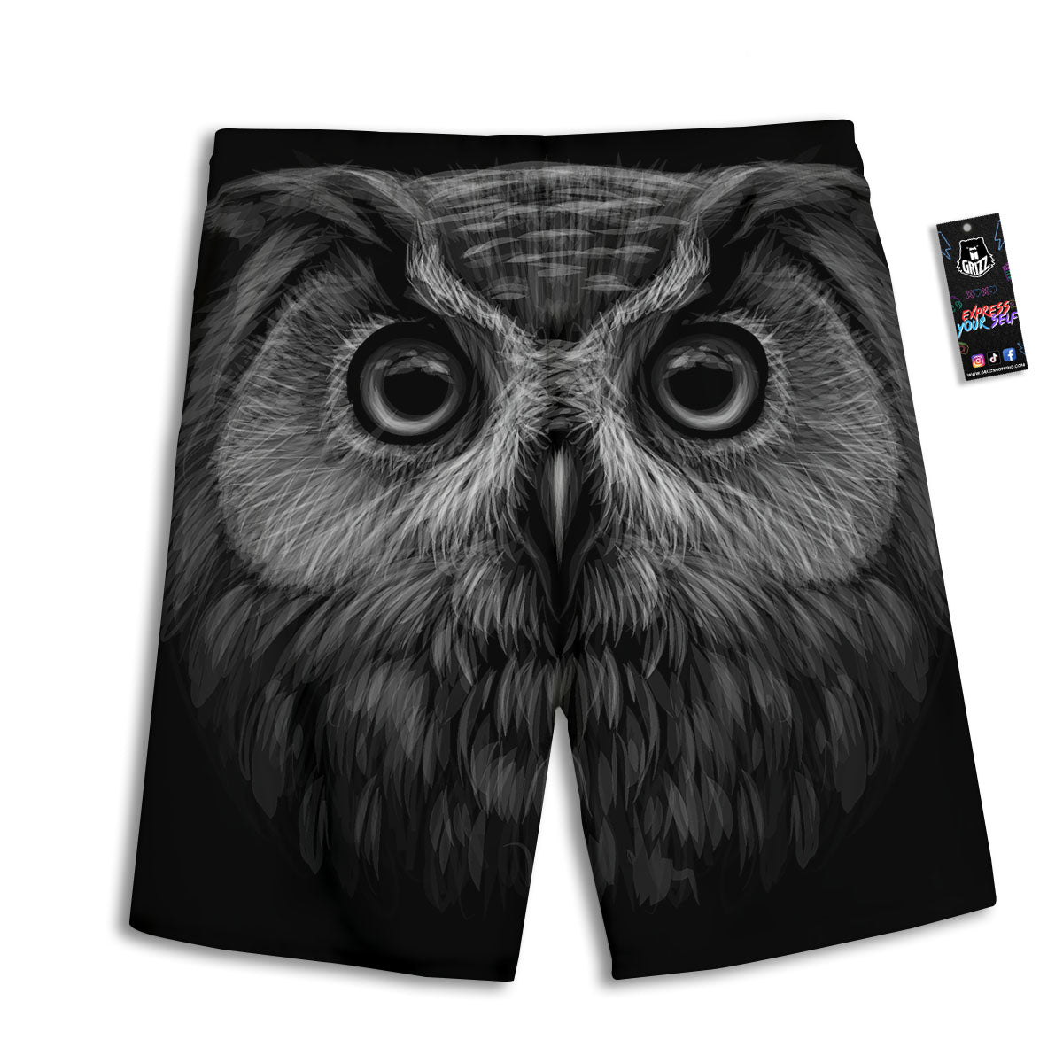 Owl White And Black Print Men's Athletic Shorts