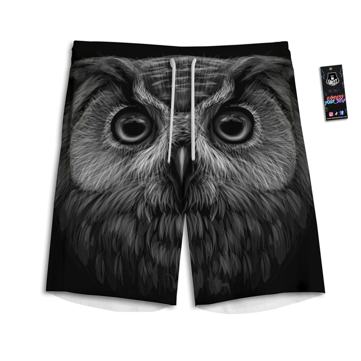 Owl White And Black Print Men's Athletic Shorts