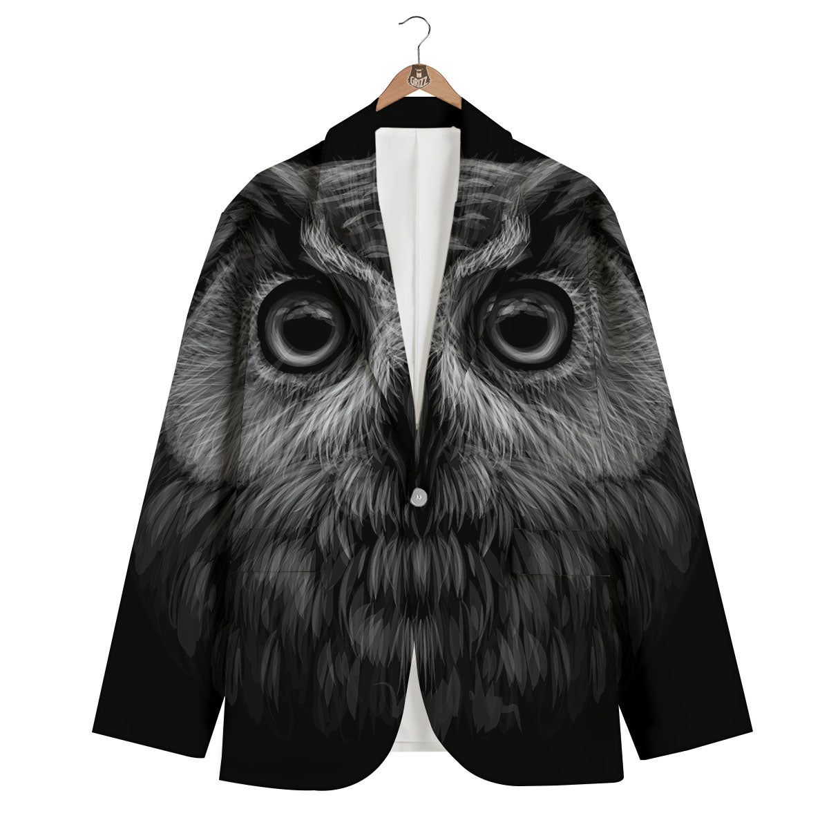 Owl White And Black Print Men's Blazer-grizzshop