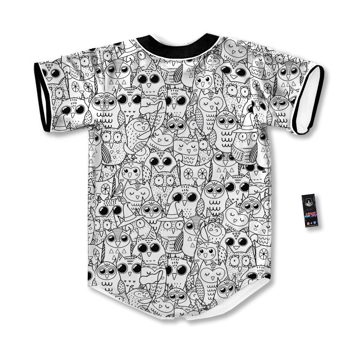 Owl White And Black Print Pattern Baseball Jersey-grizzshop