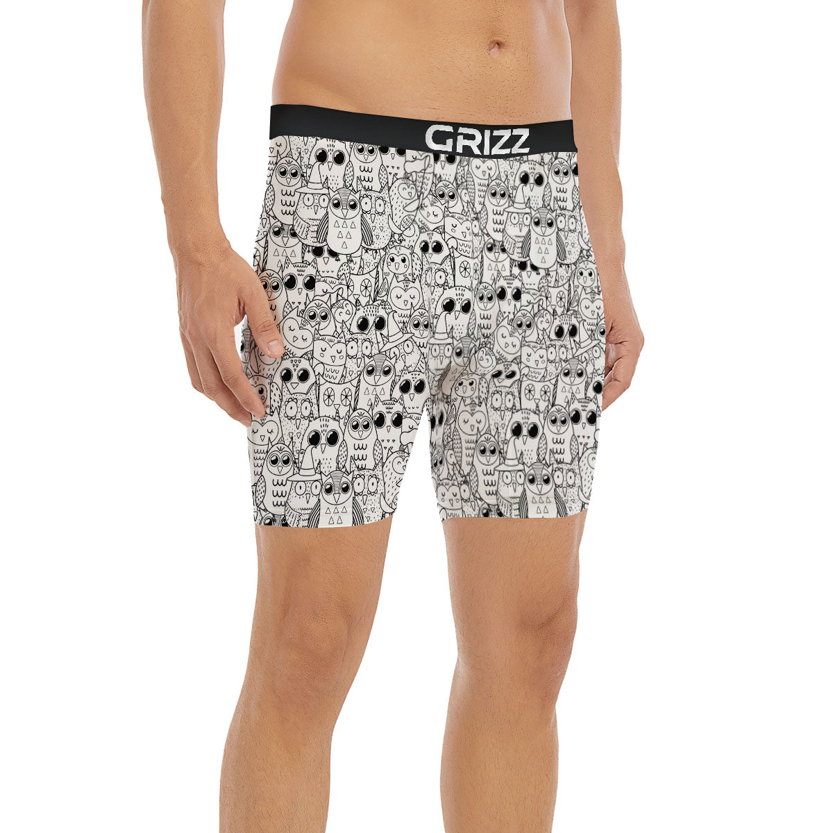 Owl White And Black Print Pattern Boxer Briefs-grizzshop
