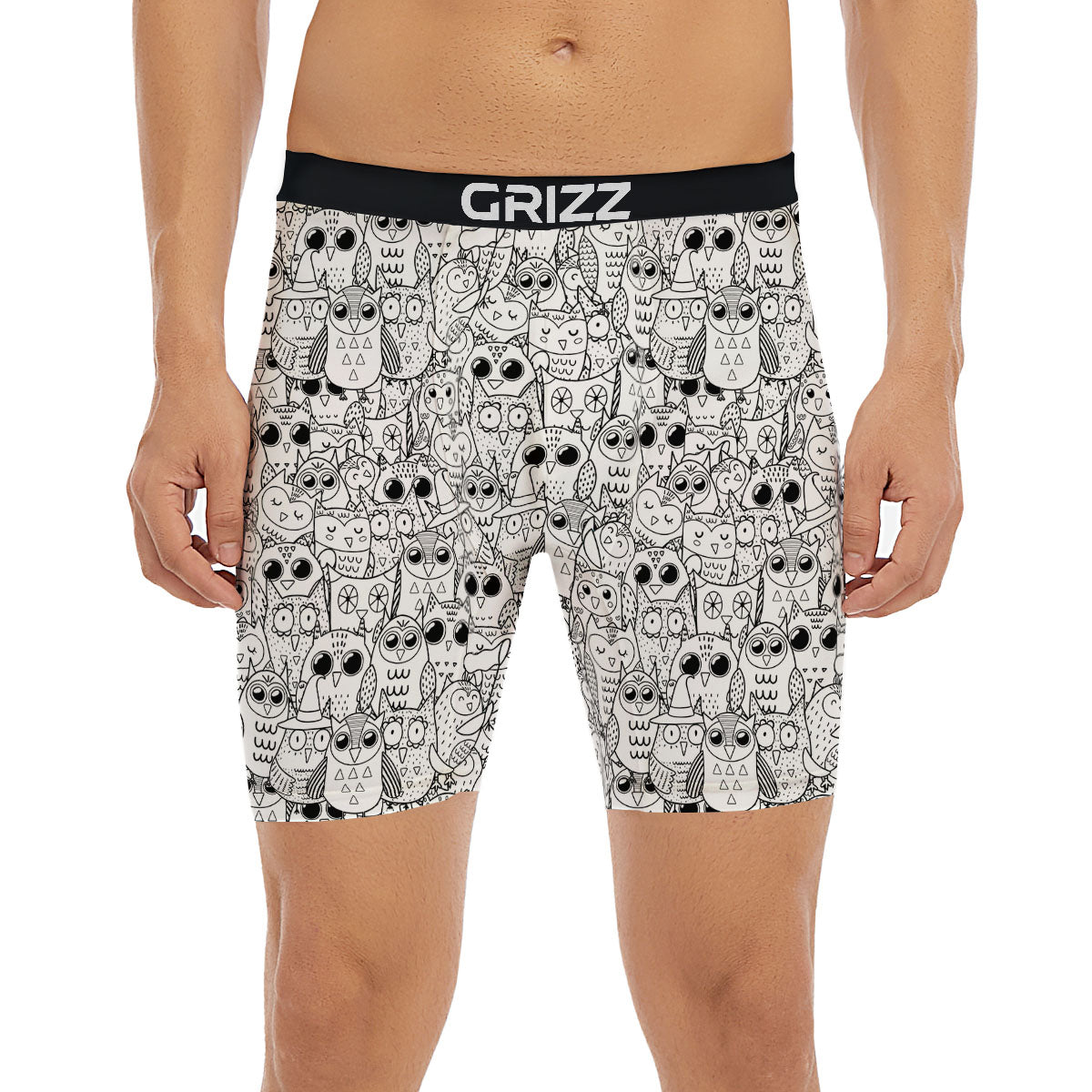 Owl White And Black Print Pattern Boxer Briefs-grizzshop