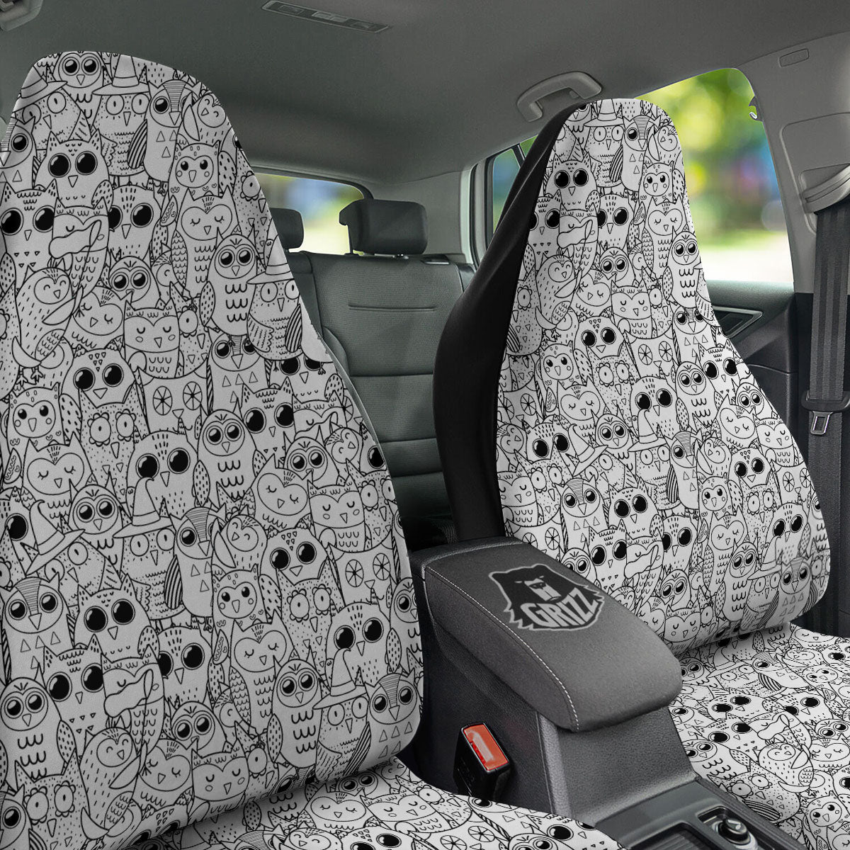 Owl White And Black Print Pattern Car Seat Covers-grizzshop