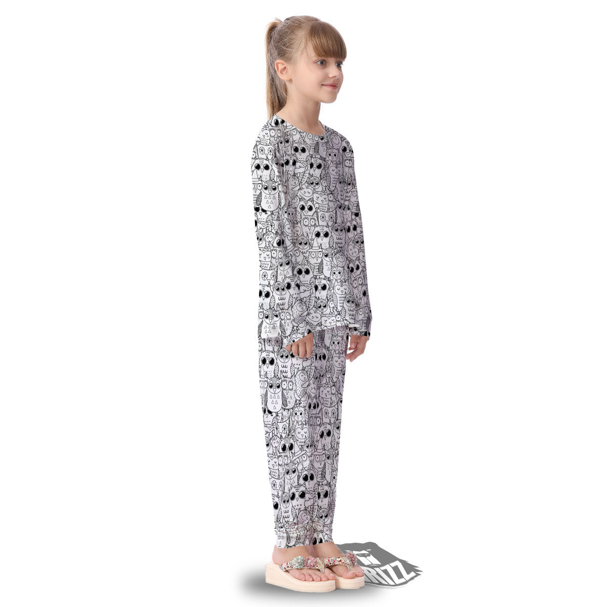 Owl White And Black Print Pattern Kid's Pajamas-grizzshop