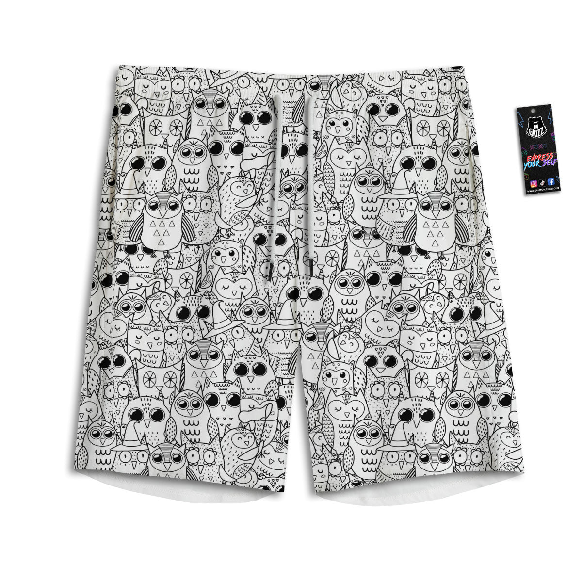 Owl White And Black Print Pattern Men's Athletic Shorts
