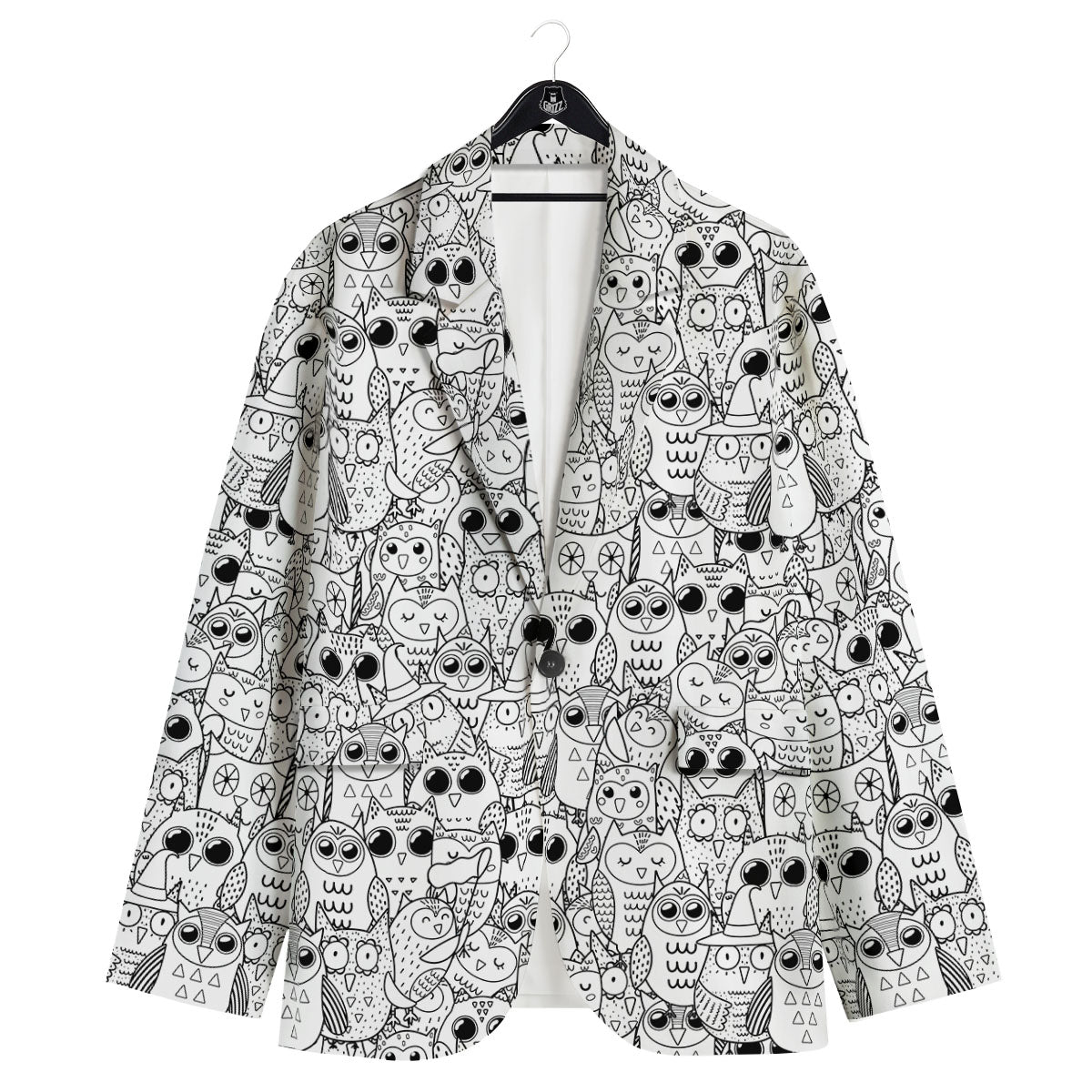 Owl White And Black Print Pattern Men's Sport Coat-grizzshop
