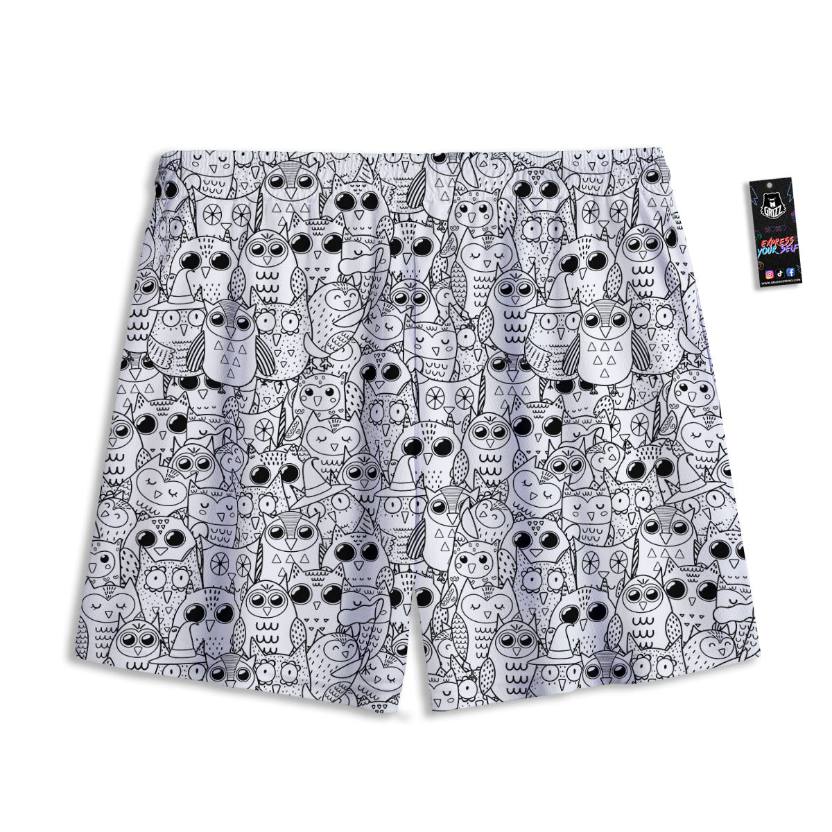 Paw Knitted White And Grey Print Pattern Mesh Shorts