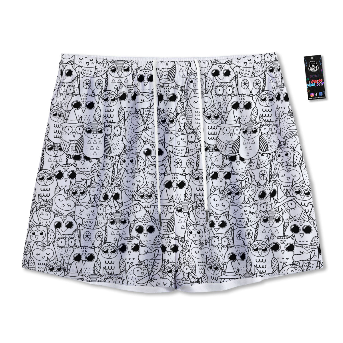 Paw Knitted White And Grey Print Pattern Mesh Shorts