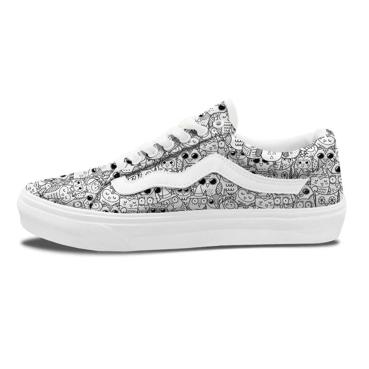 Owl White And Black Print Pattern Skate Shoes-grizzshop