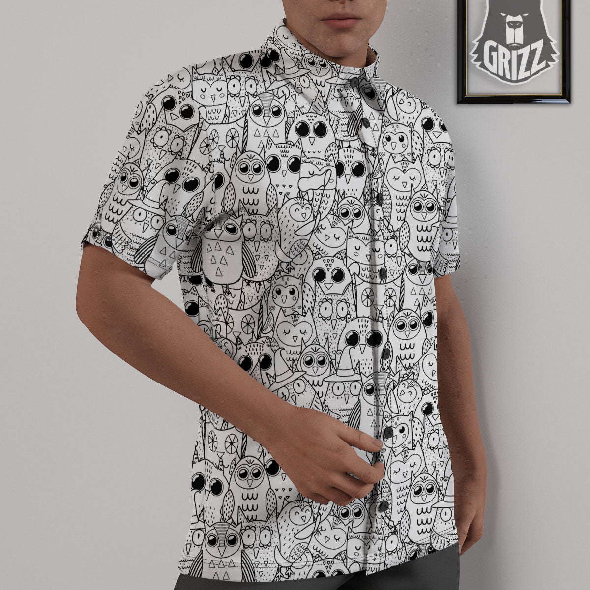 Owl White And Black Print Pattern Untucked Shirts-grizzshop