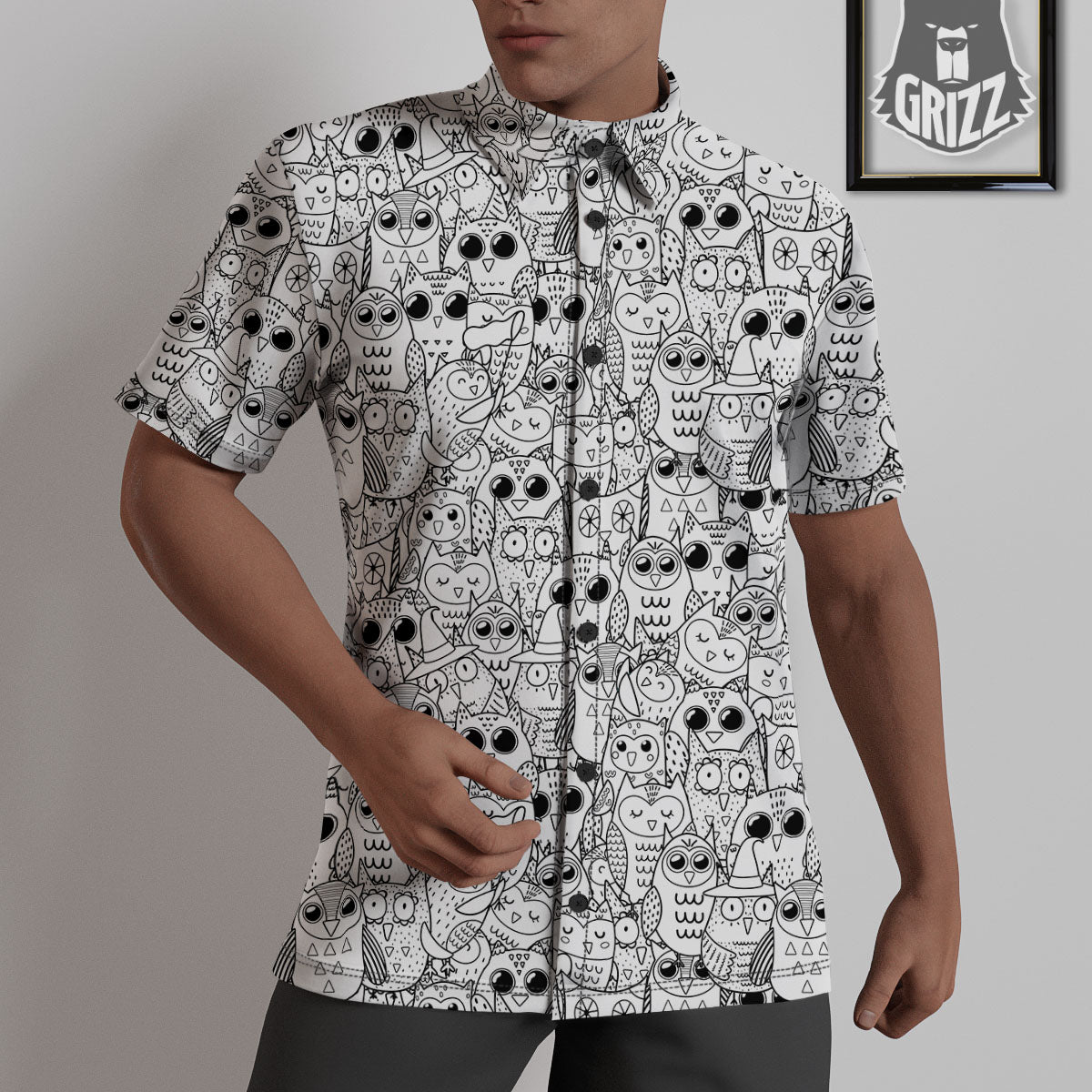 Owl White And Black Print Pattern Untucked Shirts-grizzshop