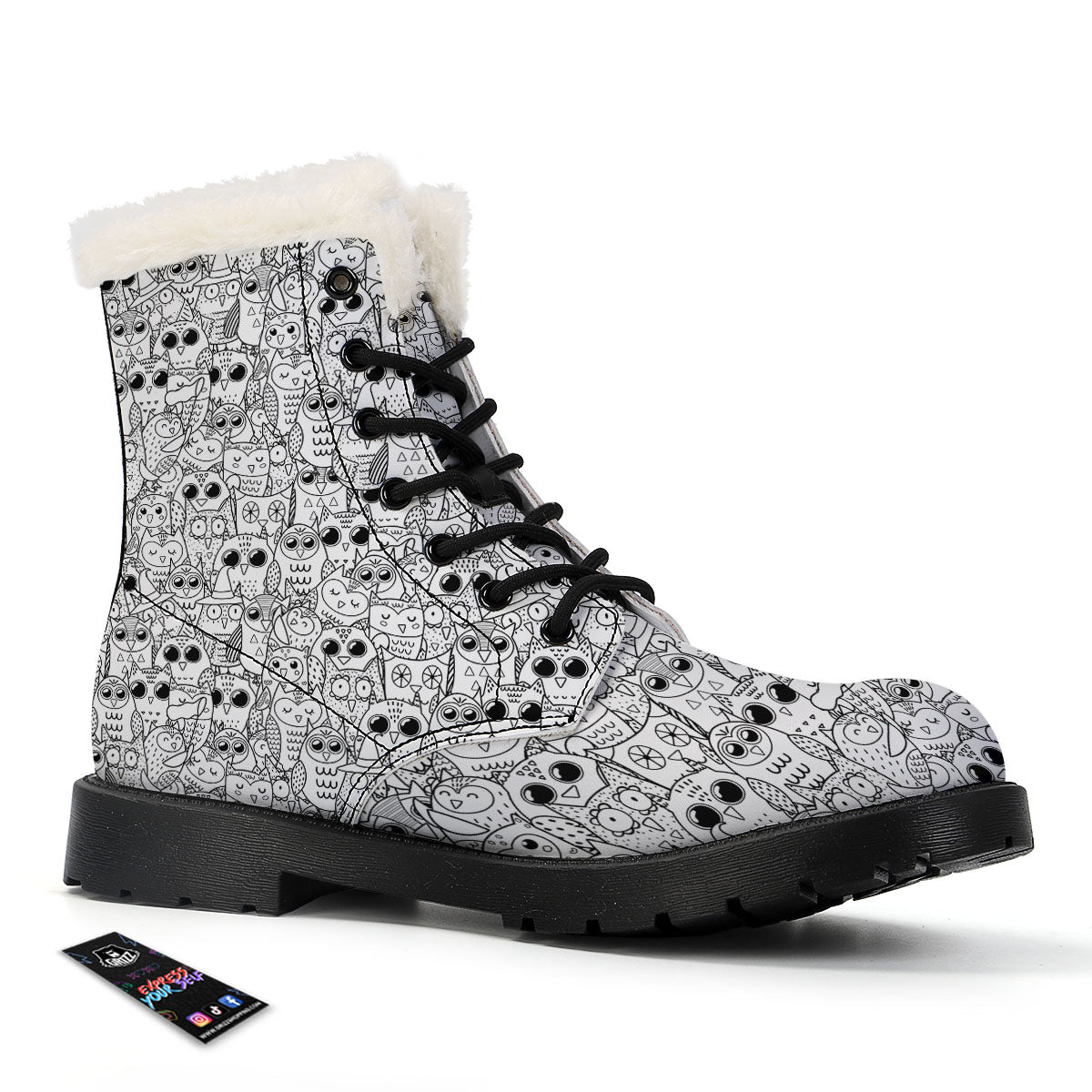 Owl White And Black Print Pattern Winter Boots-grizzshop