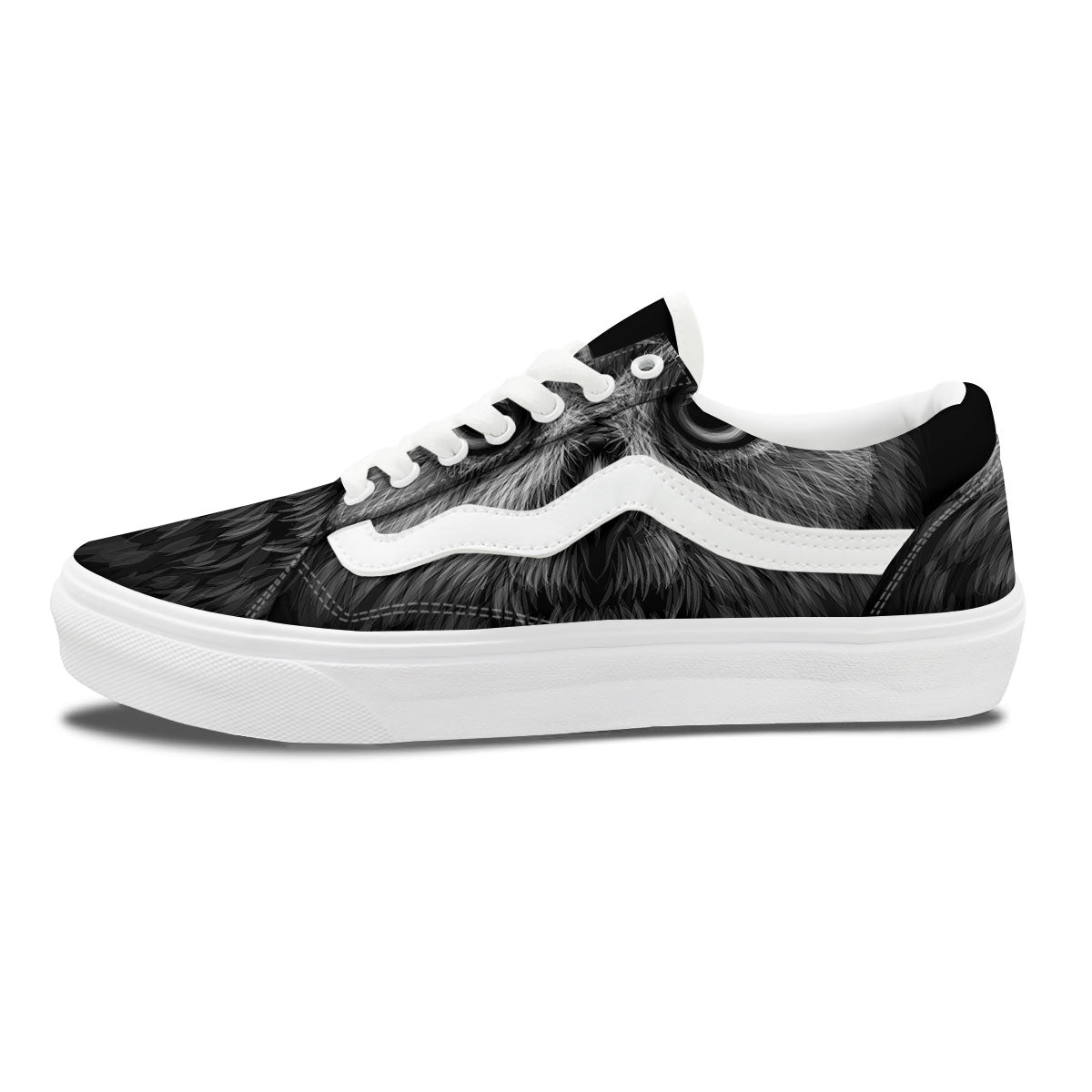 Owl White And Black Print Skate Shoes-grizzshop