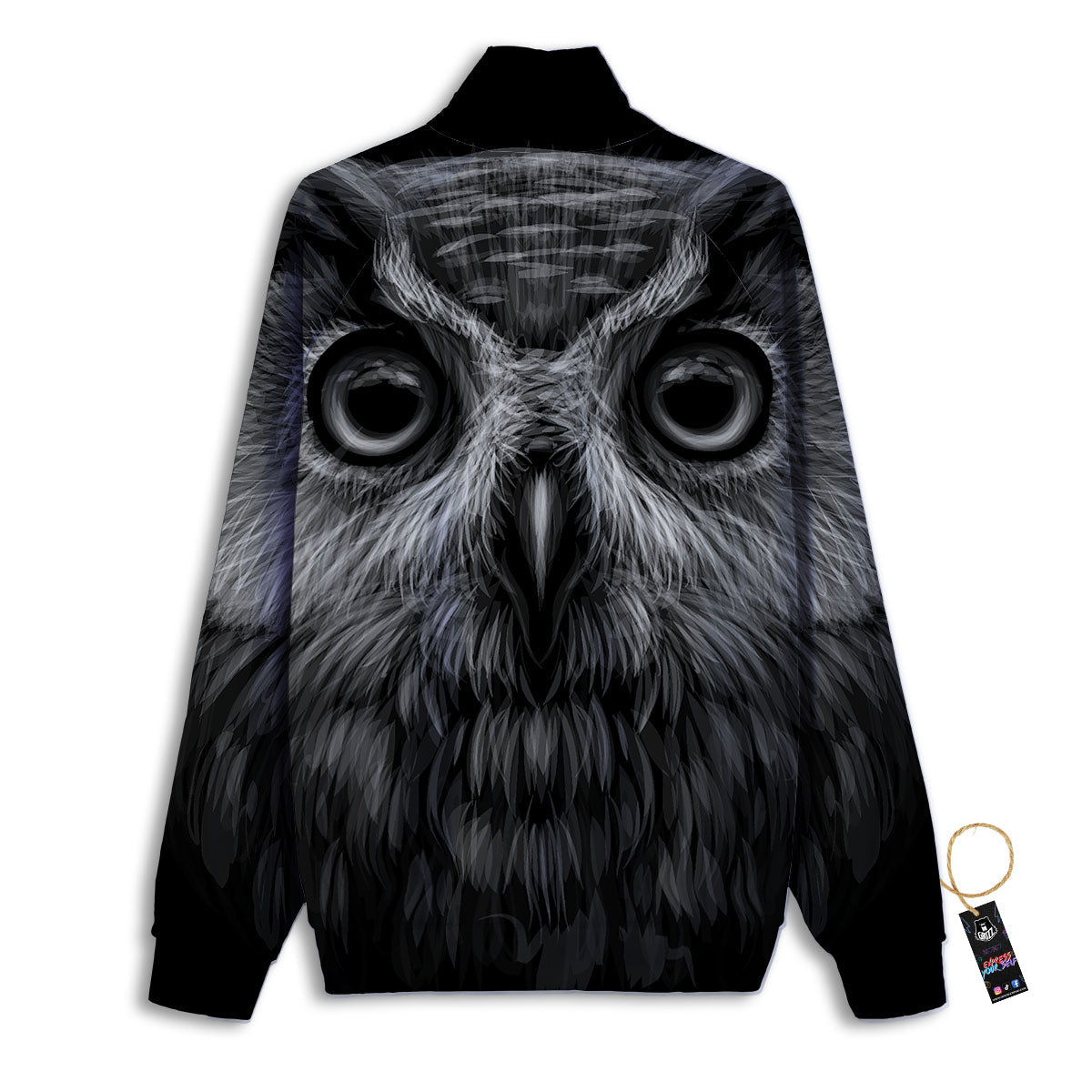 Owl White And Black Print Track Jacket-grizzshop