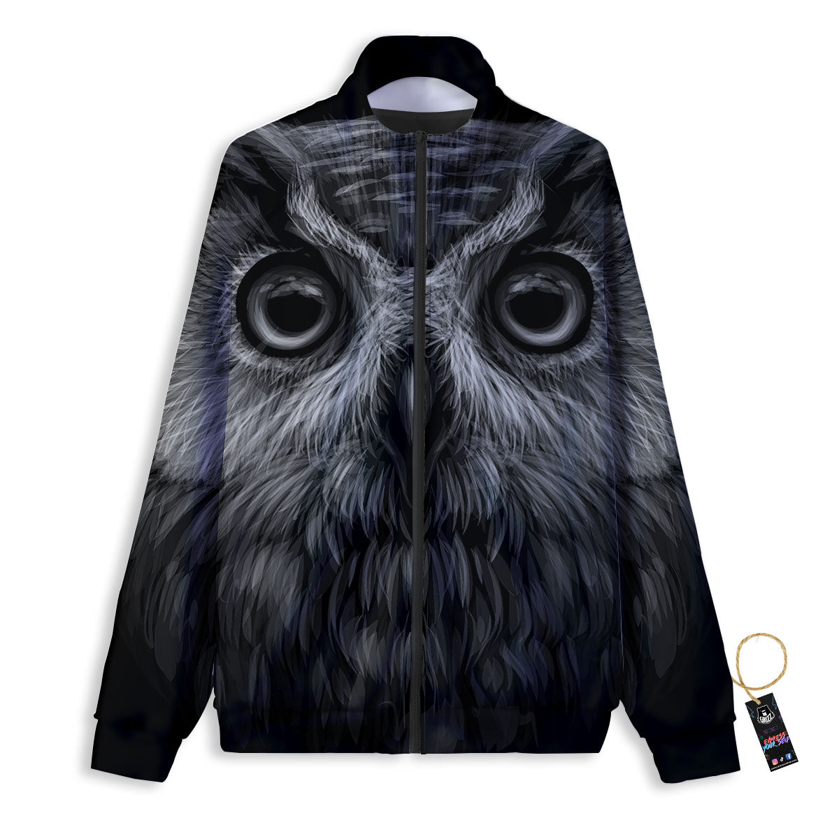 Owl White And Black Print Track Jacket-grizzshop