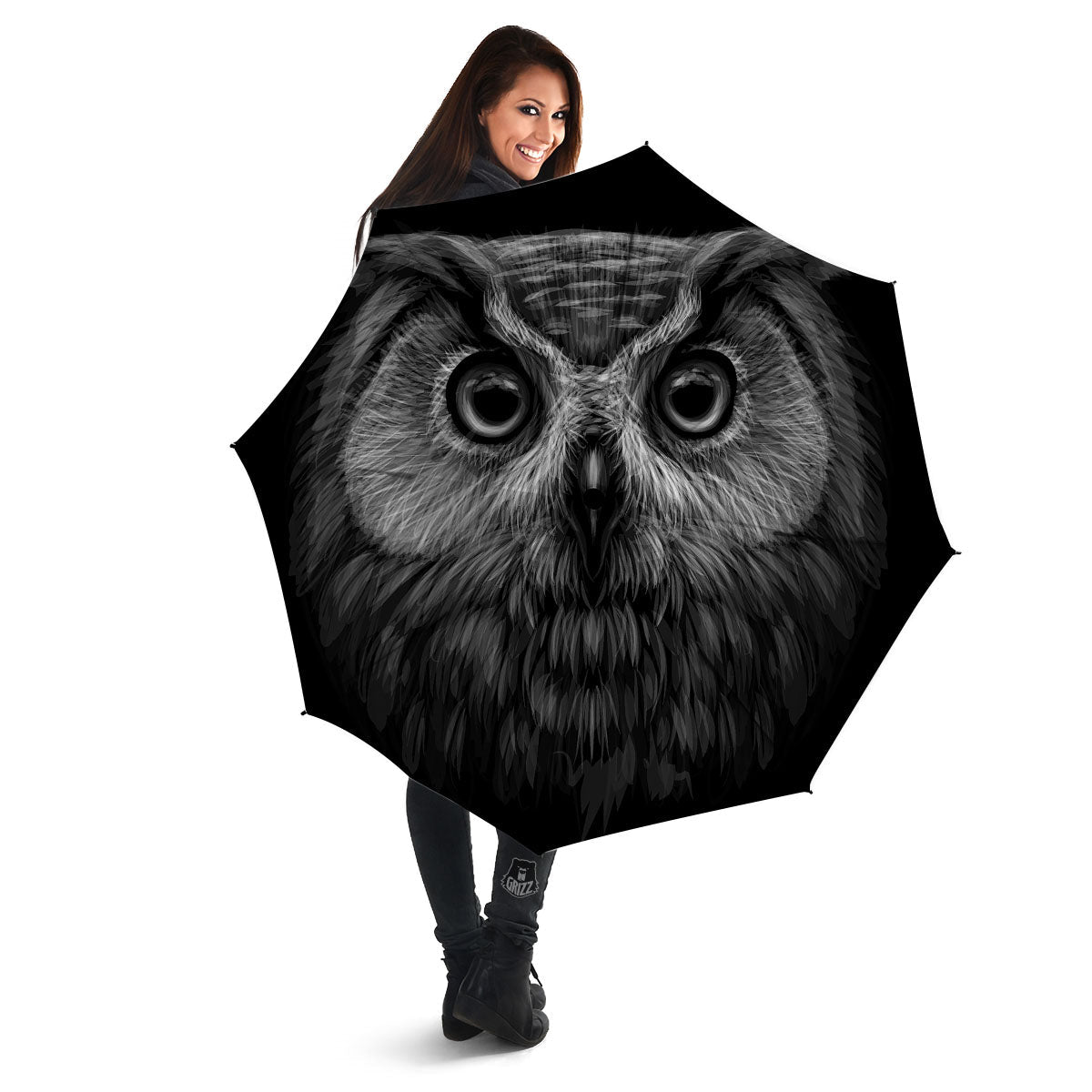 Owl White And Black Print Umbrella-grizzshop