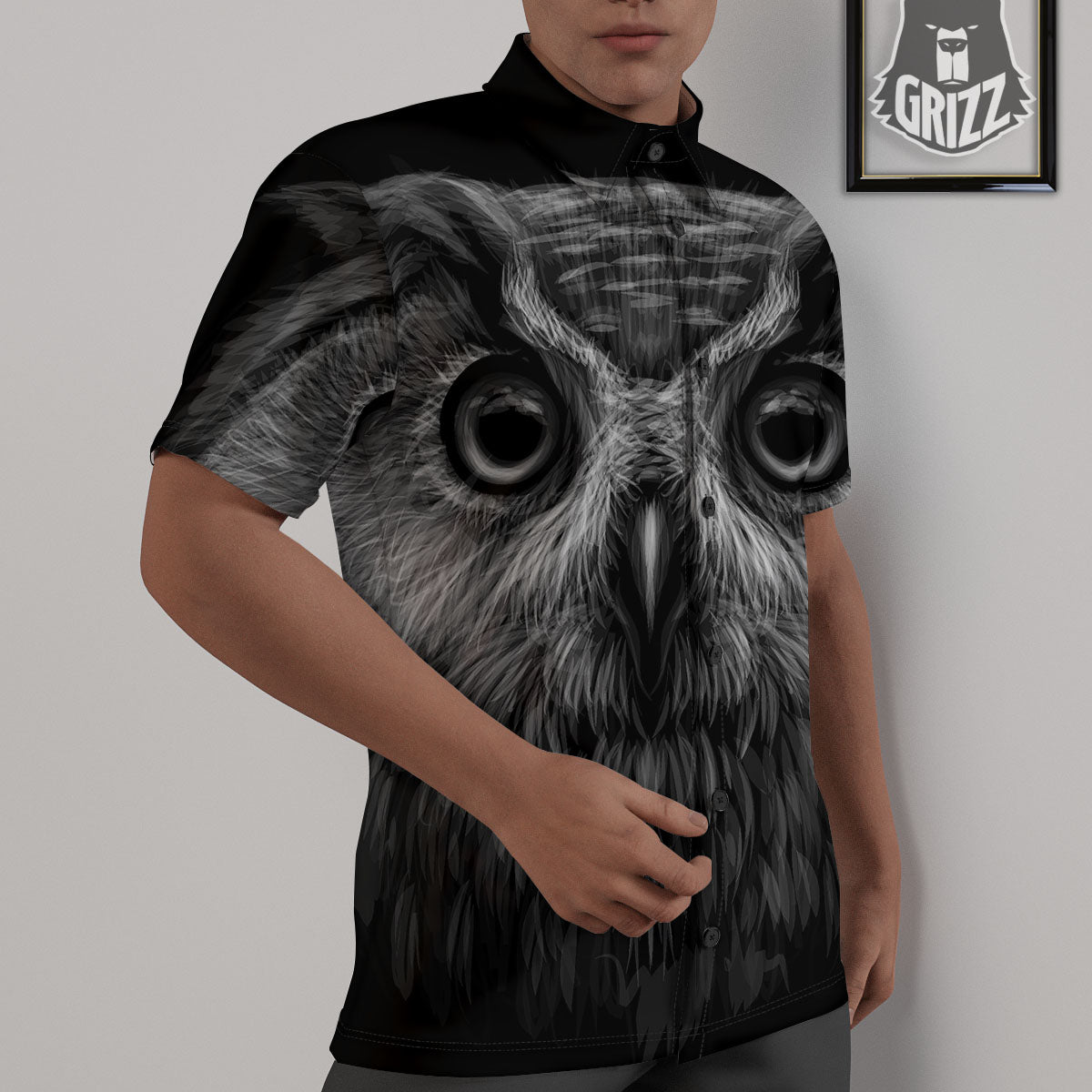 Owl White And Black Print Untucked Shirts-grizzshop