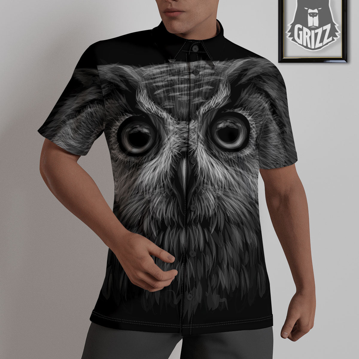 Owl White And Black Print Untucked Shirts-grizzshop