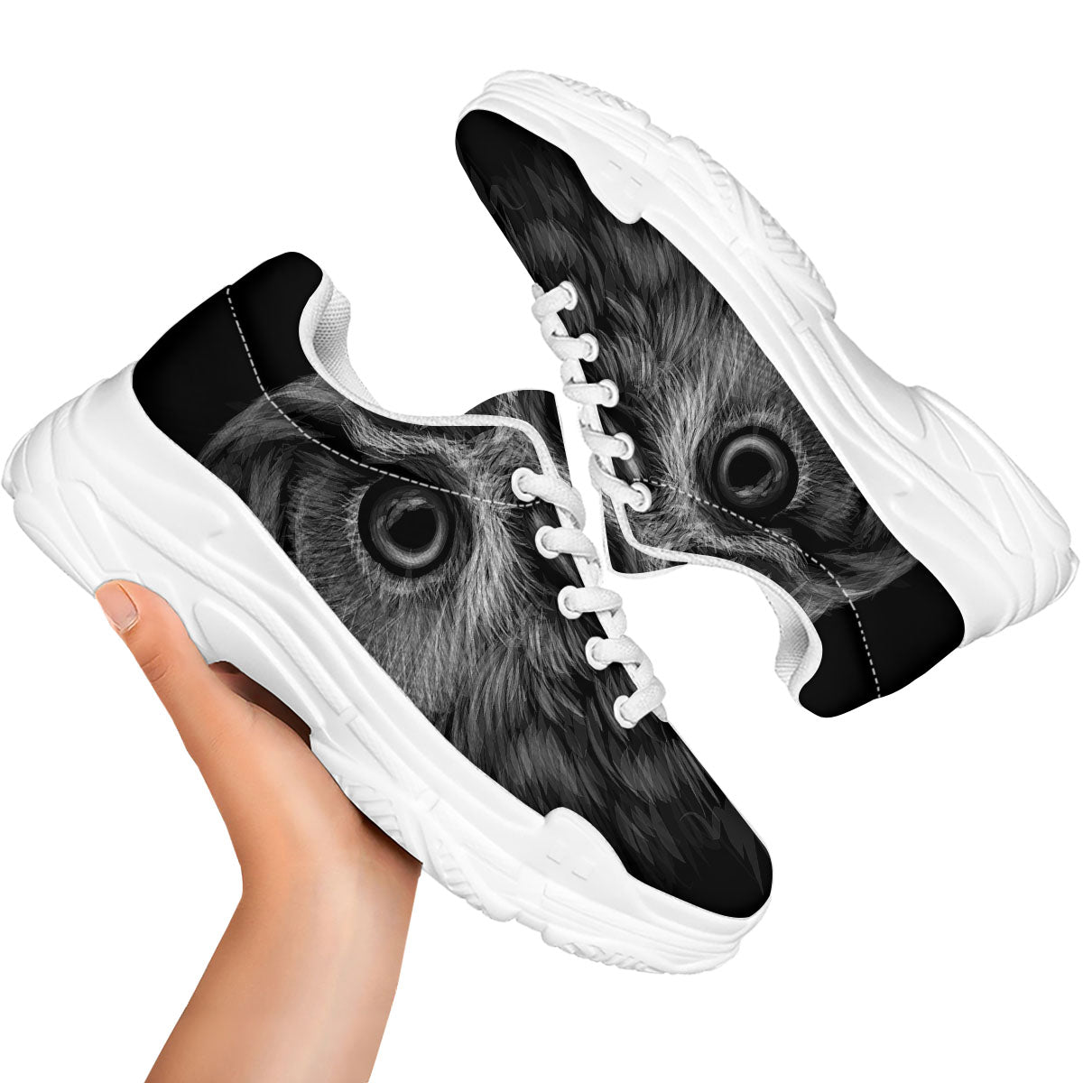 Owl White And Black Print White Chunky Shoes-grizzshop
