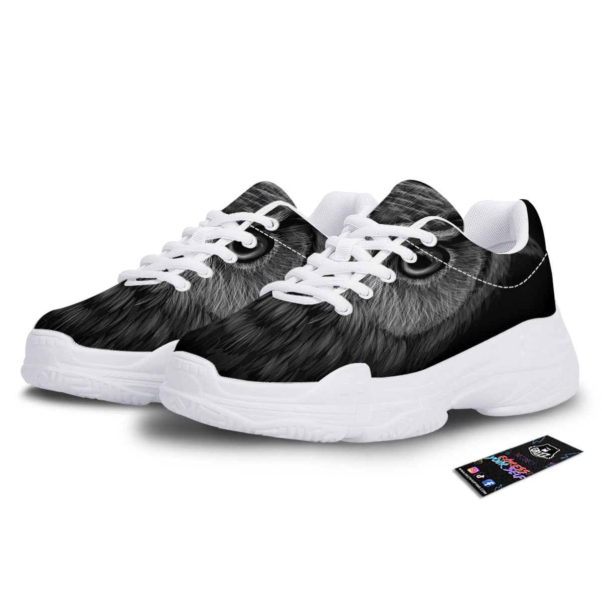 Owl White And Black Print White Chunky Shoes-grizzshop