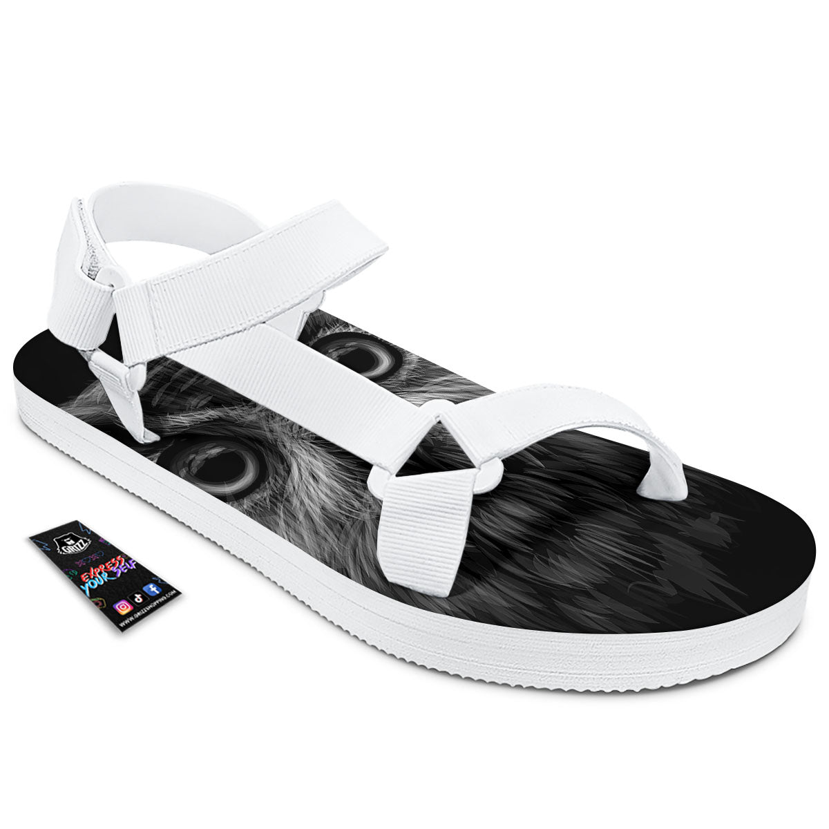 Owl White And Black Print White Open Toe Sandals-grizzshop