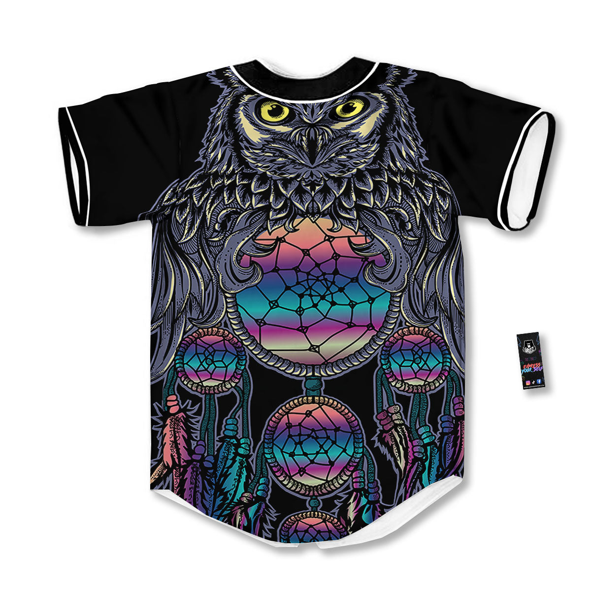 Owl With Dreamcatcher Print Baseball Jersey-grizzshop