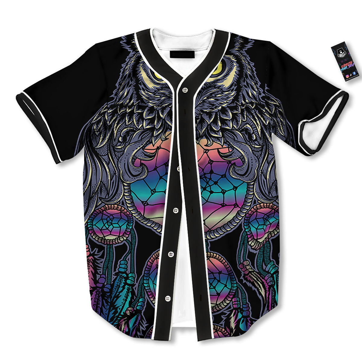 Owl With Dreamcatcher Print Baseball Jersey-grizzshop