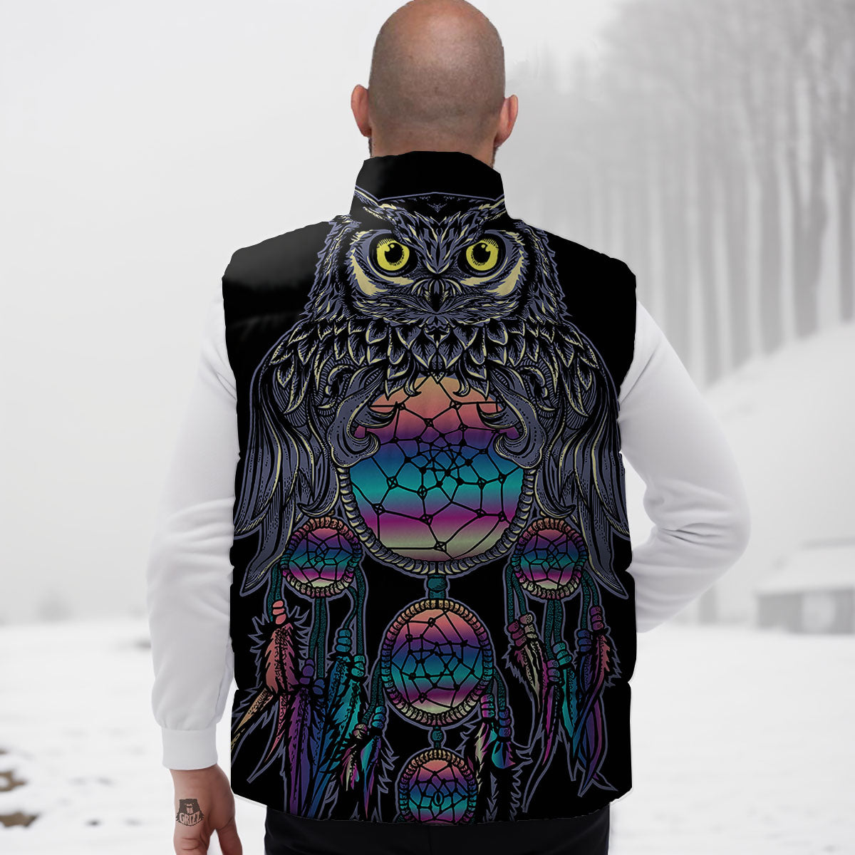 Owl With Dreamcatcher Print Down Vest