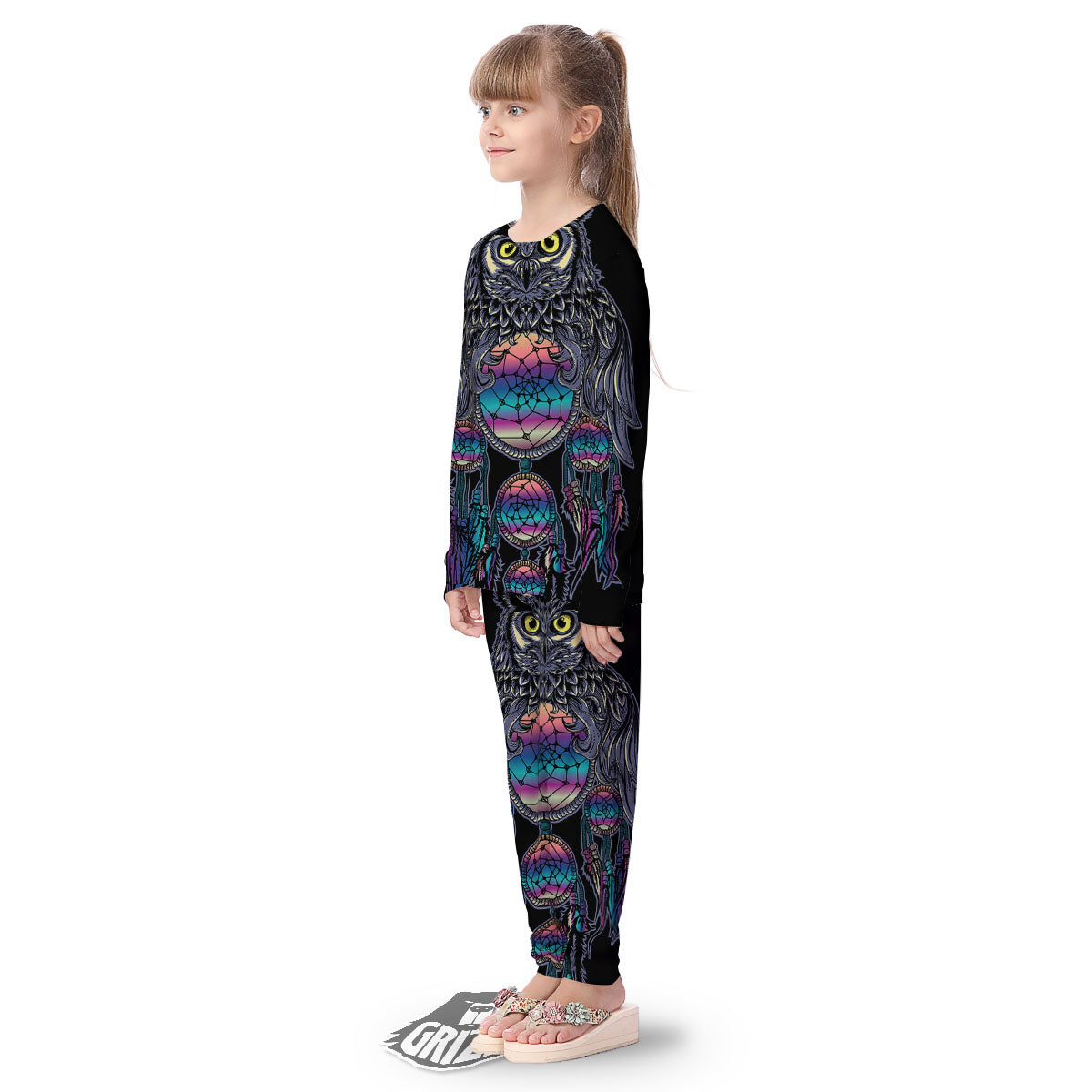Owl With Dreamcatcher Print Kid's Pajamas-grizzshop
