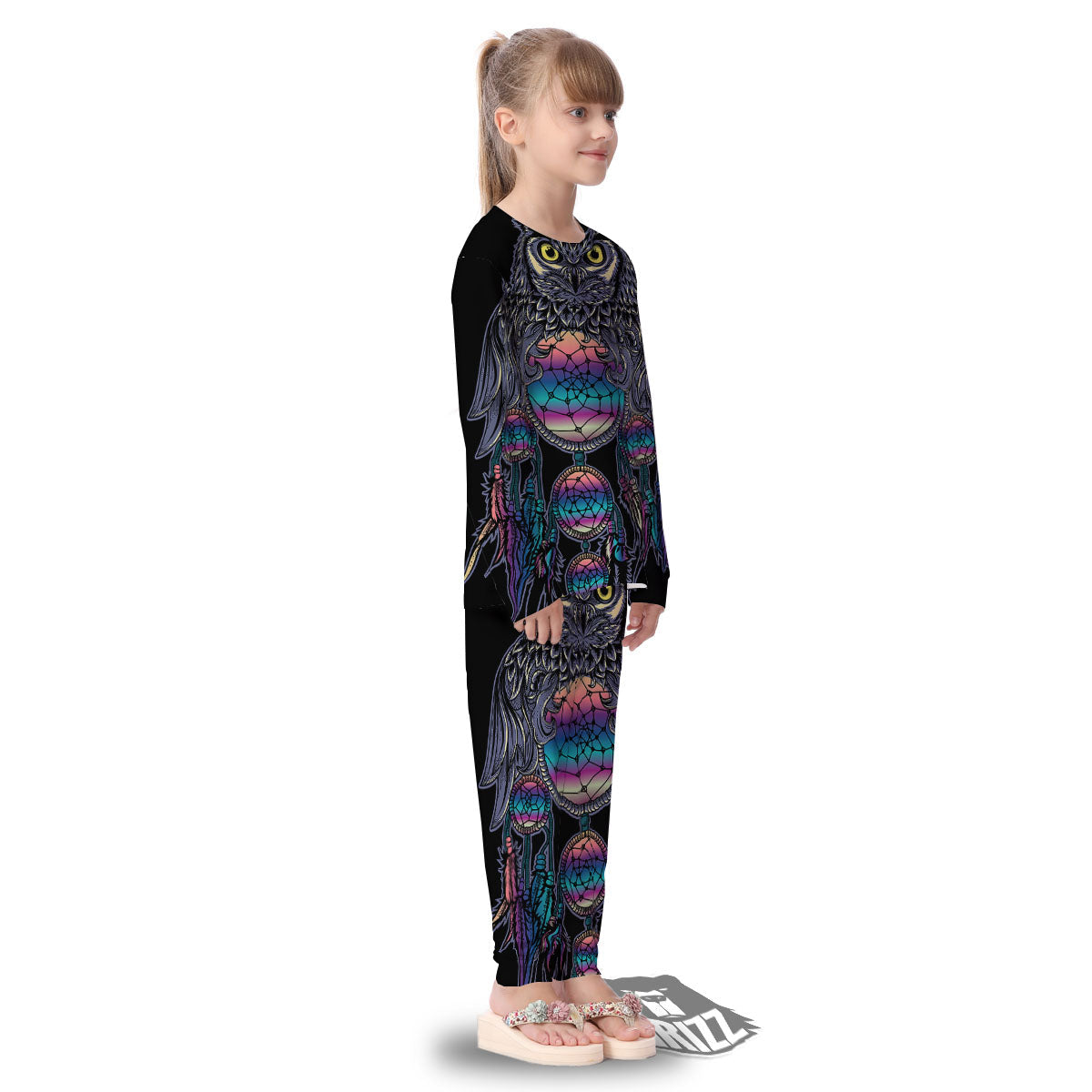 Owl With Dreamcatcher Print Kid's Pajamas-grizzshop