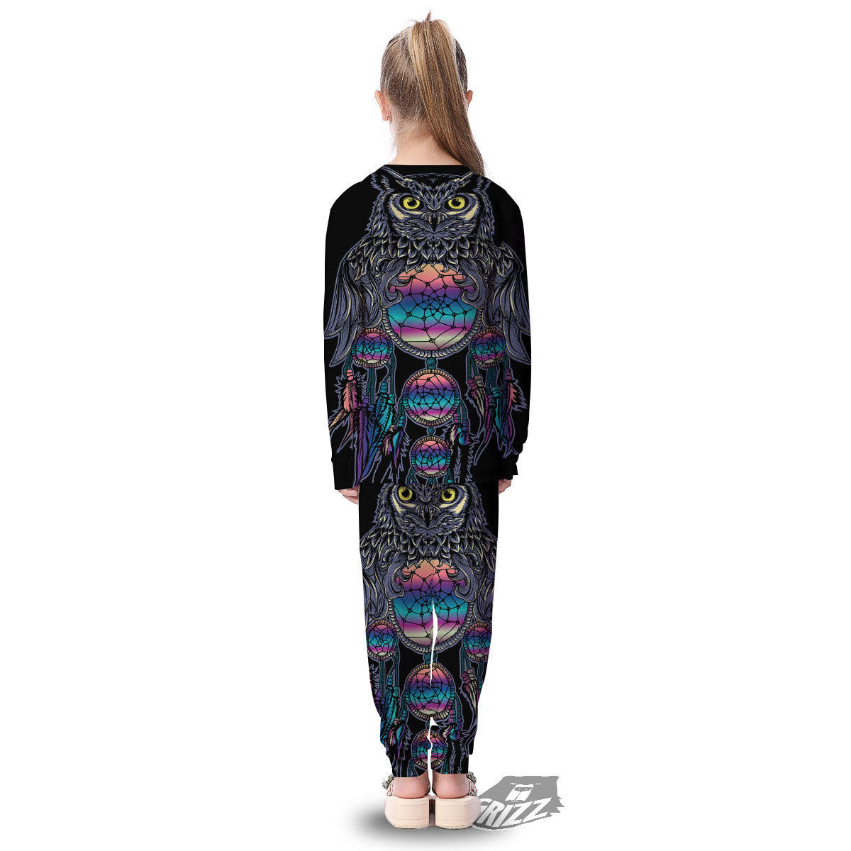 Owl With Dreamcatcher Print Kid's Pajamas-grizzshop